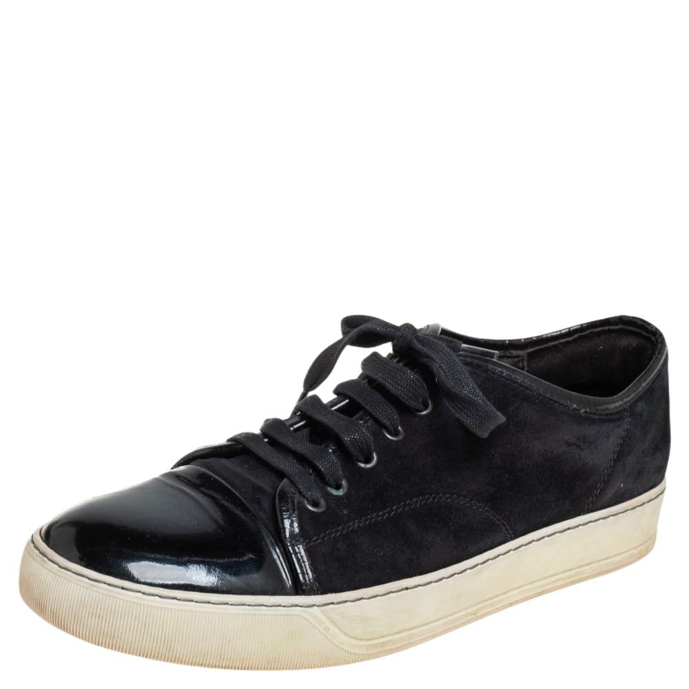 Lanvin Black Suede and Patent Leather DDB1 Low Top Sneakers Size 41