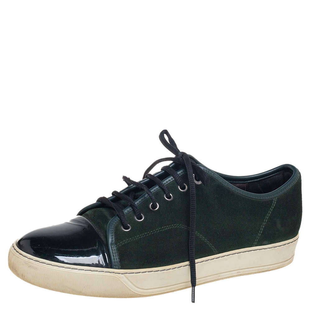 Pre Owned Lanvin Green Patent And Suede Low Top Sneakers Size 42