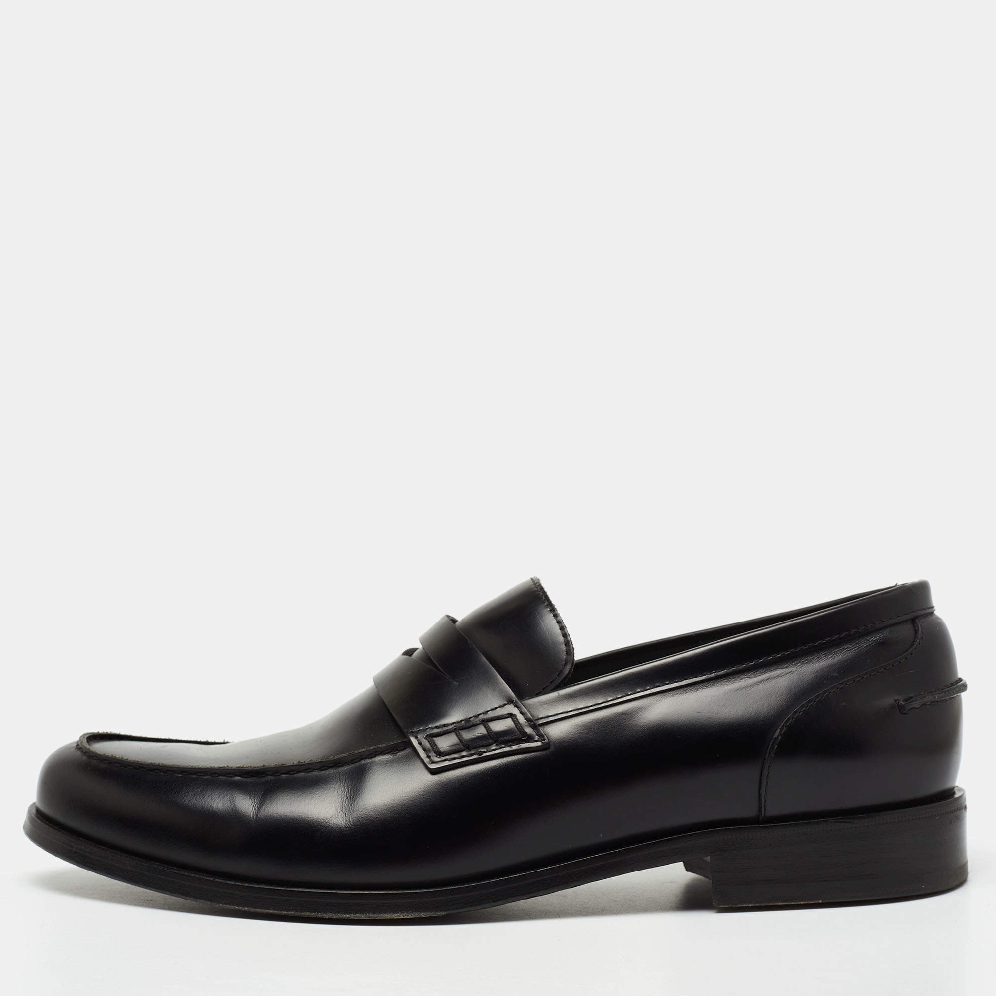 Pre Owned Lanvin Black Leather Penny Loafers Size 45