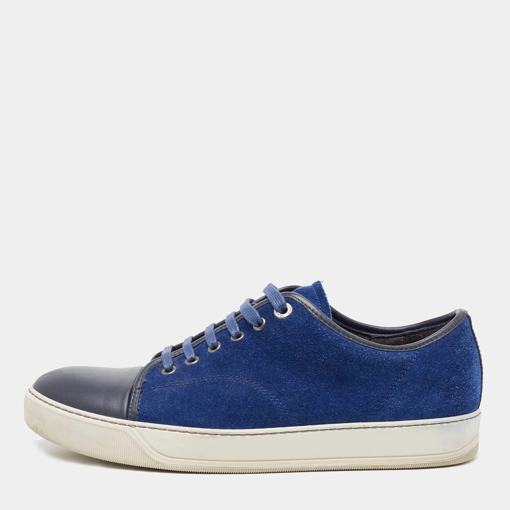 Lanvin Blue/Black Suede and Leather Low Top Sneakers Size 42