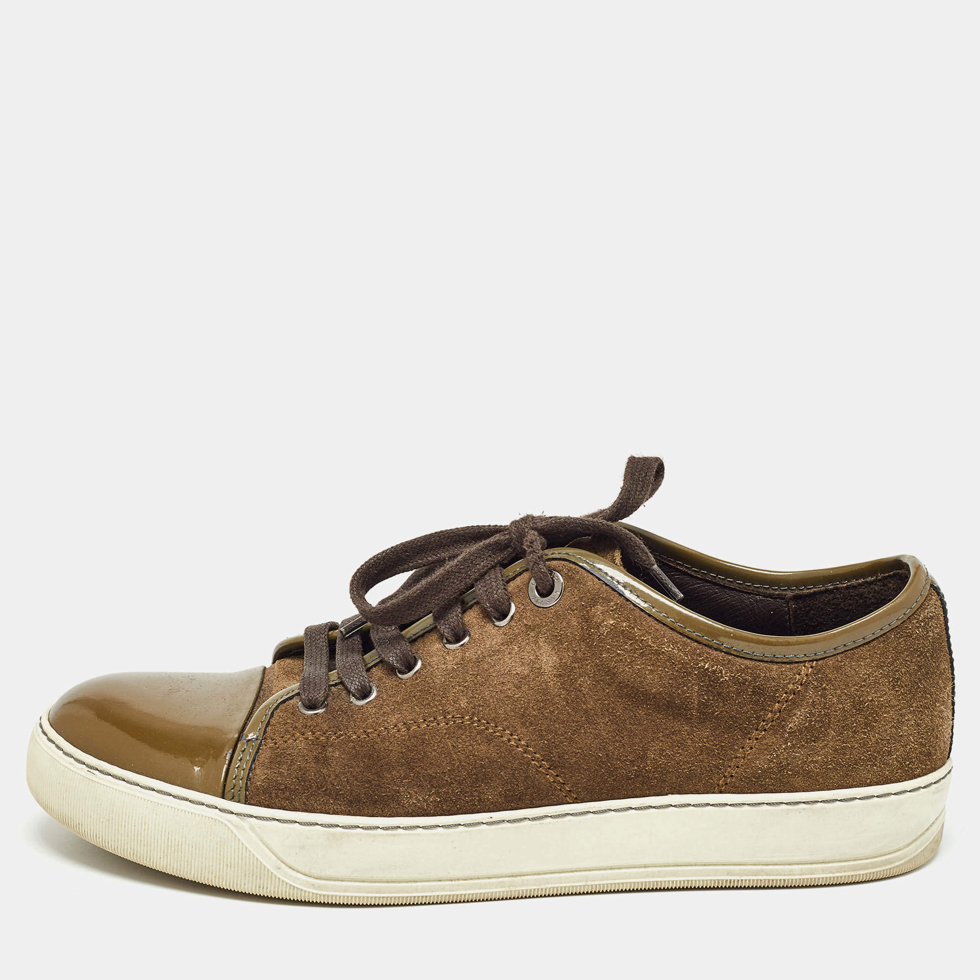 Lanvin Brown/Green Patent and Suede Leather Low Top Sneakers Size 40