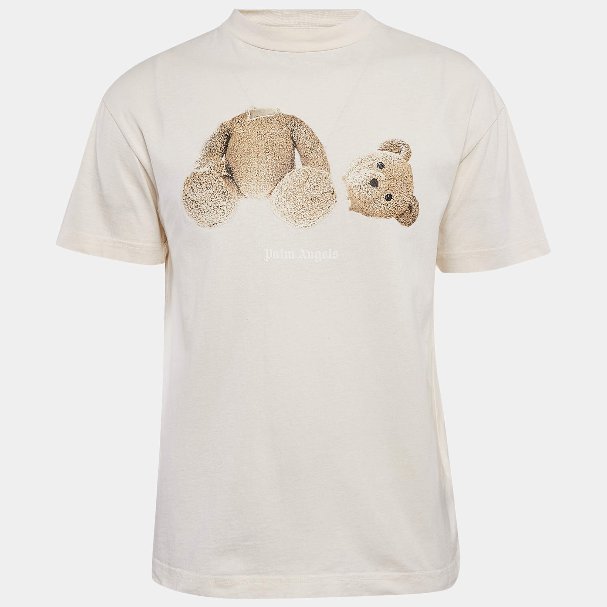 Pre Owned Palm Angels Cream Bear Print Cotton Oversized T-Shirt M