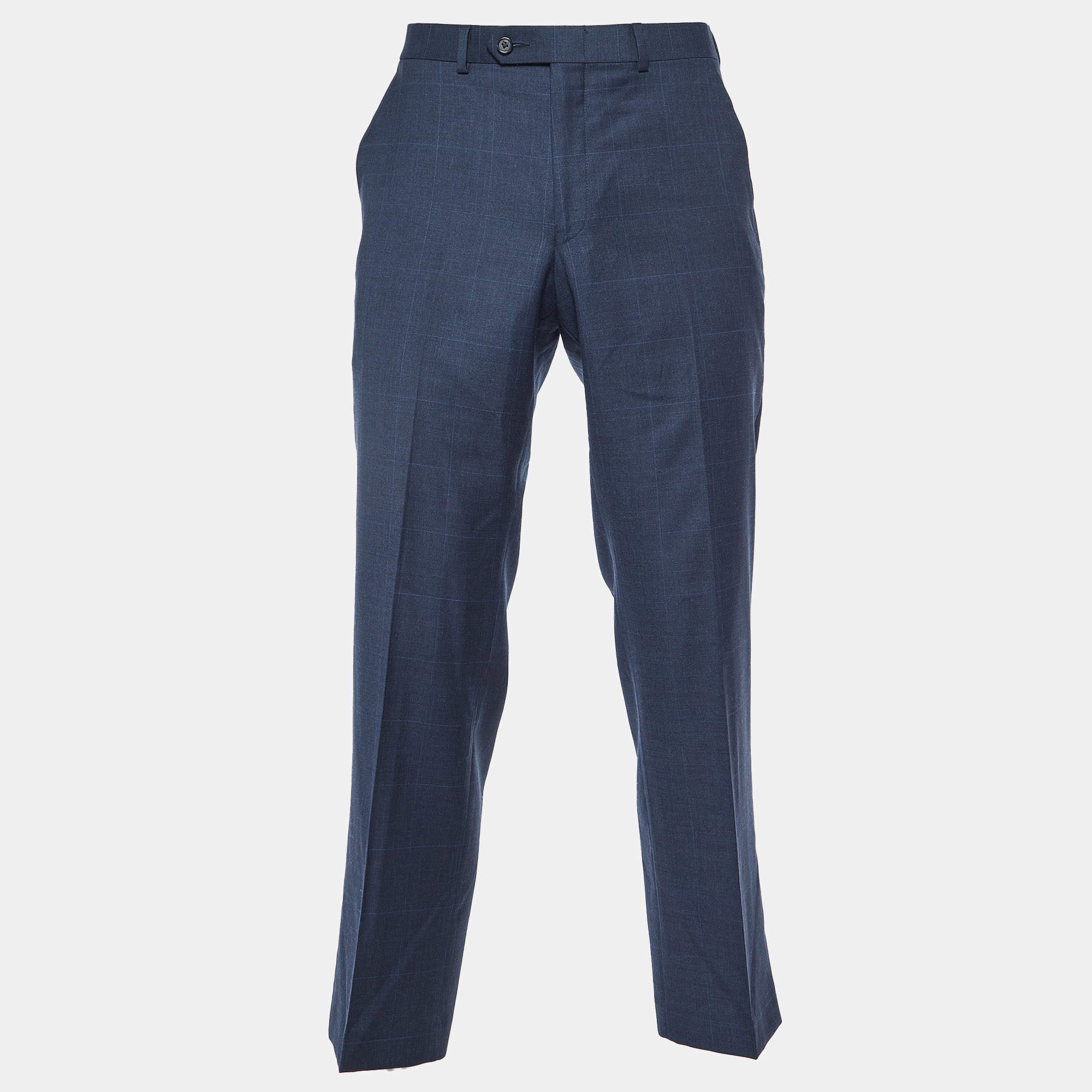 مملوكة مسبقًا Lauren Ralph Lauren Navy Blue Plaid Regular Fit Trousers M