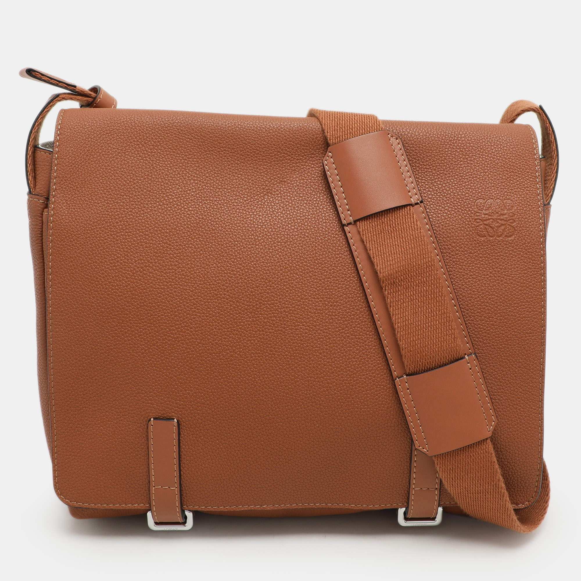 Loewe Brown Full Grain Leather Military Messenger Bag