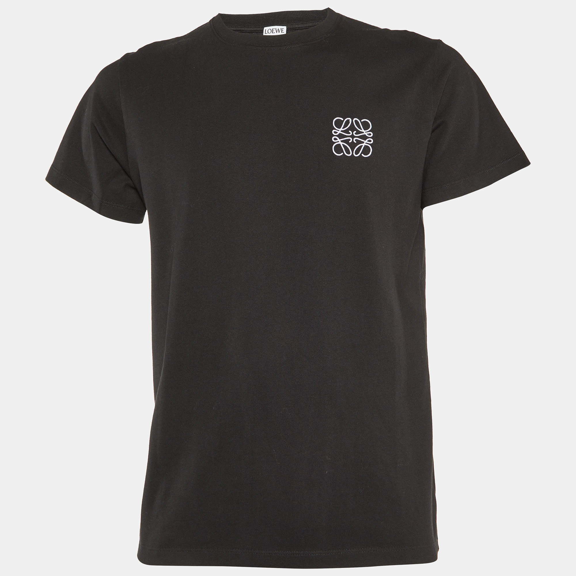 Pre Owned Loewe Black Anagram Embroidery Cotton Crew Neck T-Shirt M