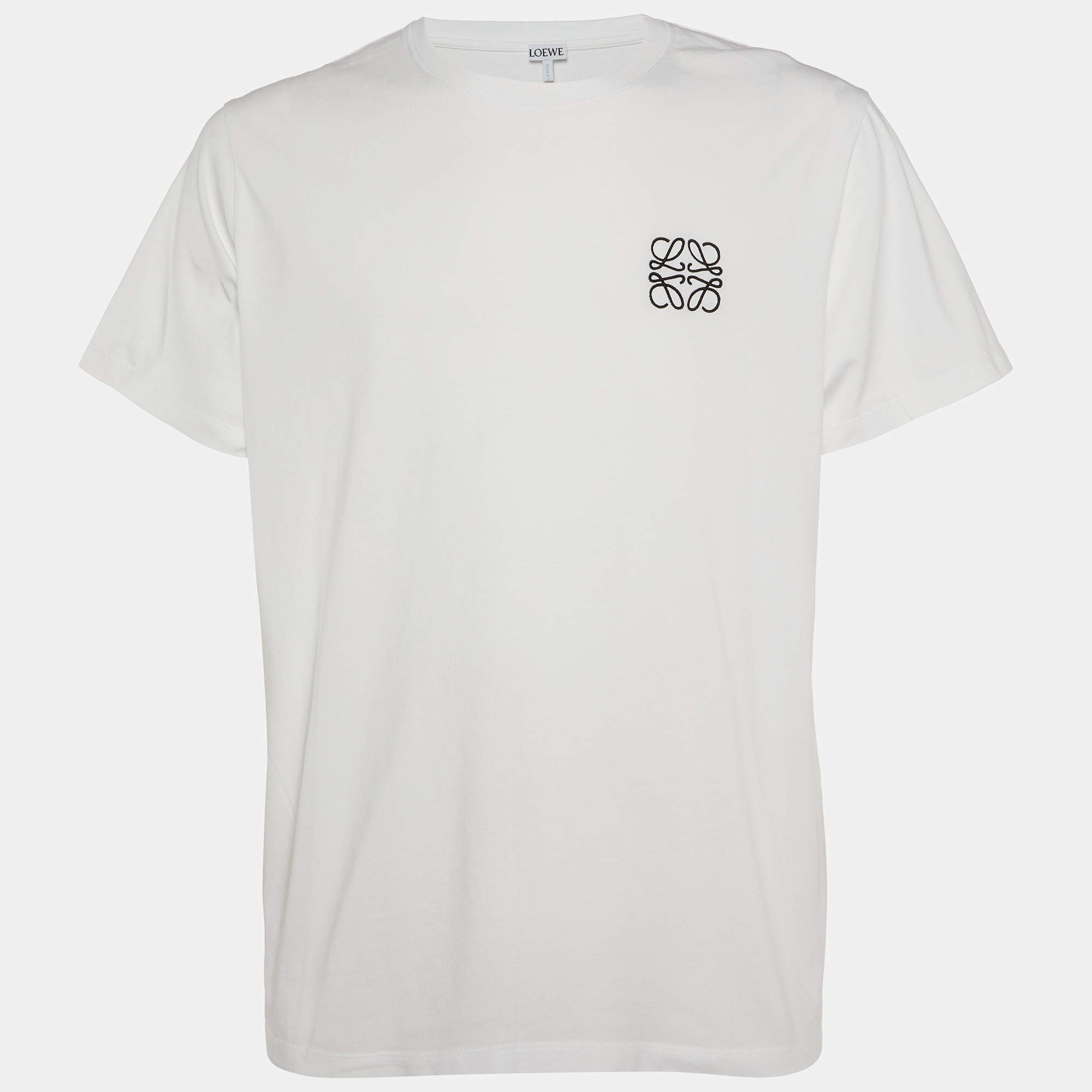 Pre Owned Loewe White Logo Embroidered Cotton T-Shirt XXL