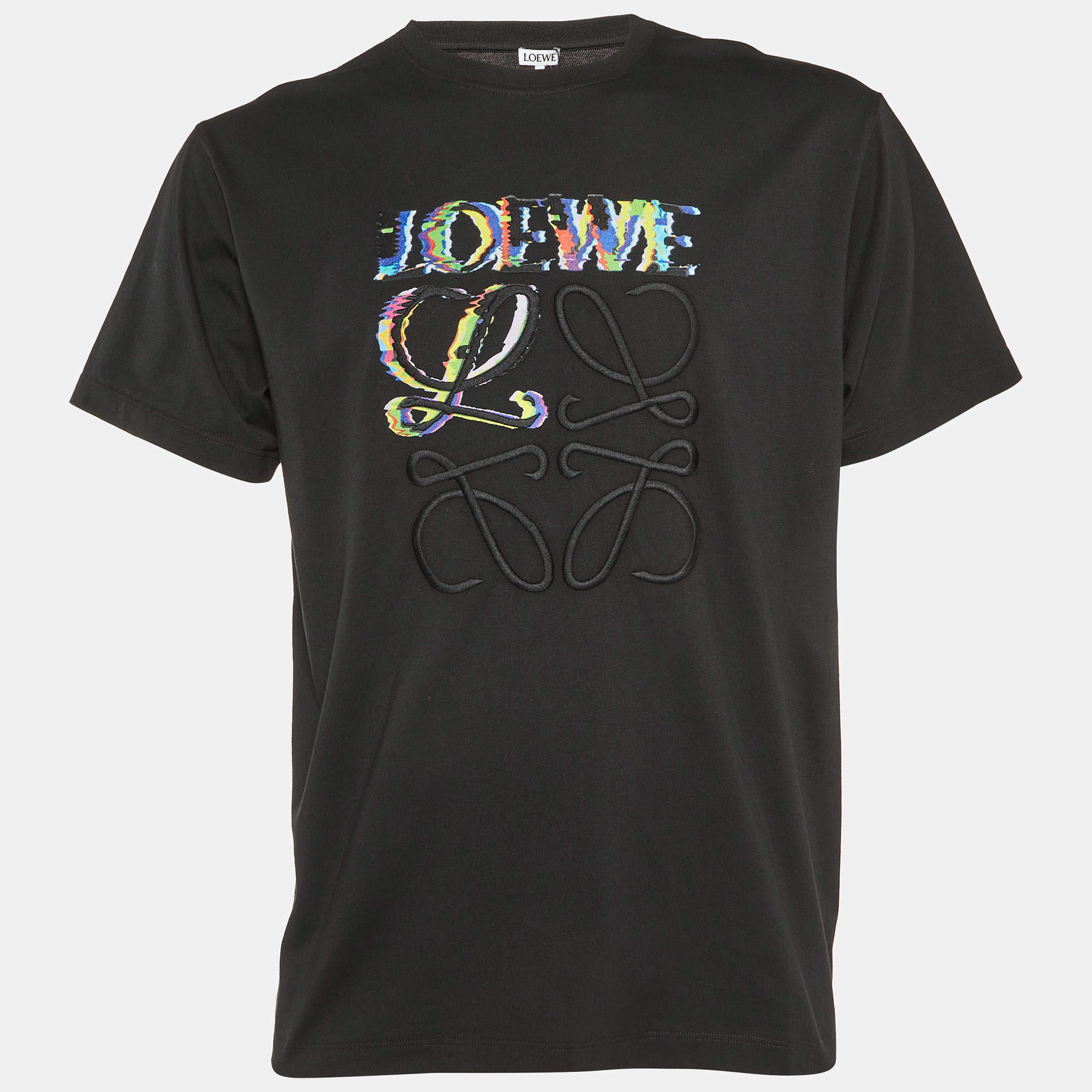 Pre Owned Loewe Black Glitch Anagram Embroidery Cotton Crew Neck T-Shirt M