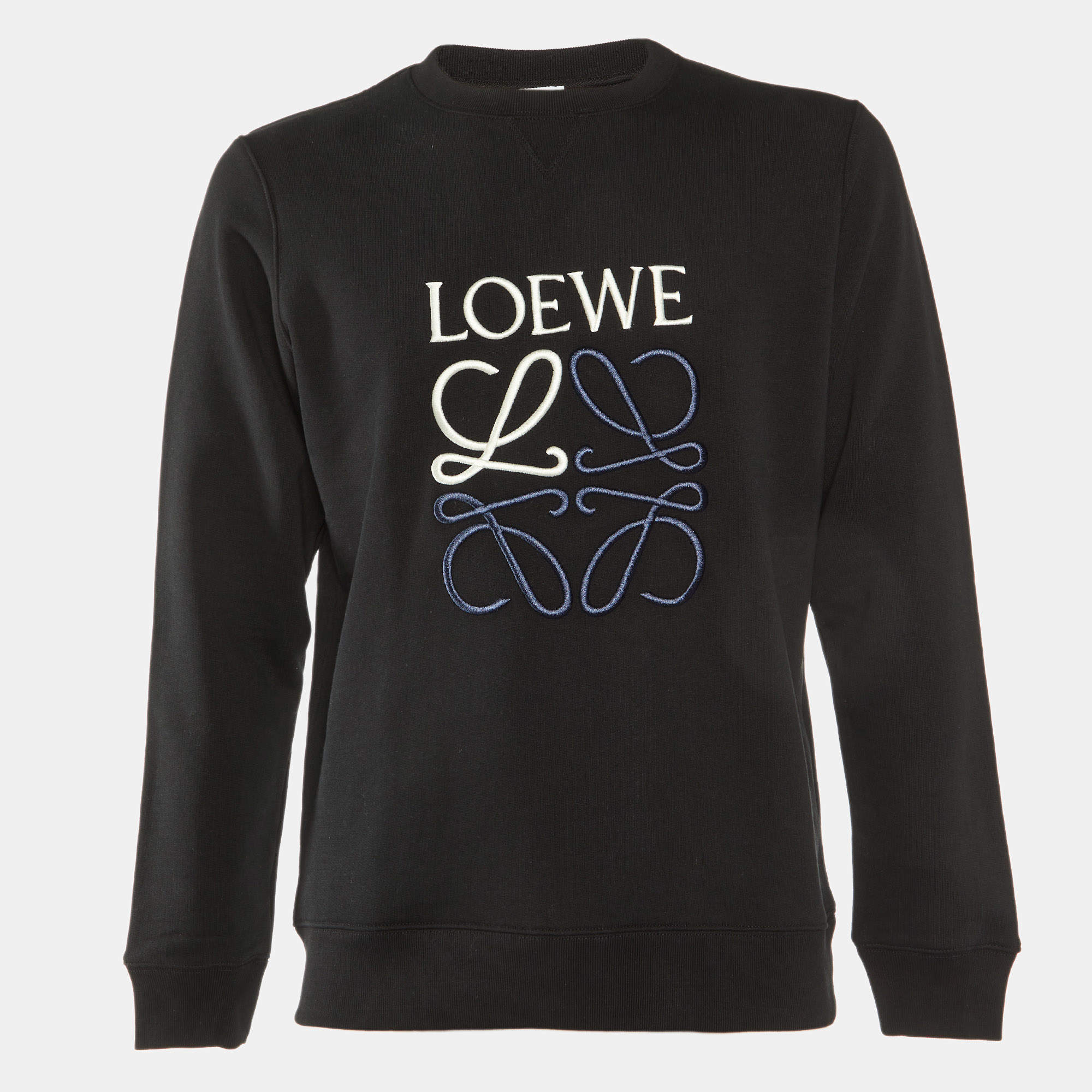 Pre Owned Loewe Black Anagram Embroidered Cotton Sweatshirt M