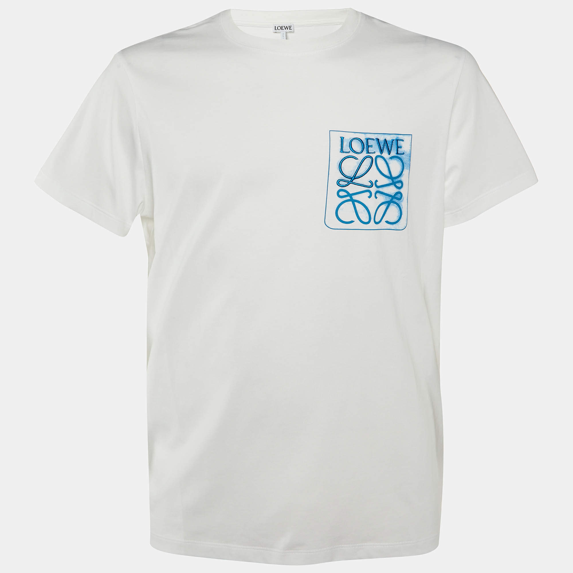 مملوكة مسبقًا Loewe White Cotton Anagram Fake Pocket Crew Neck T-Shirt M
