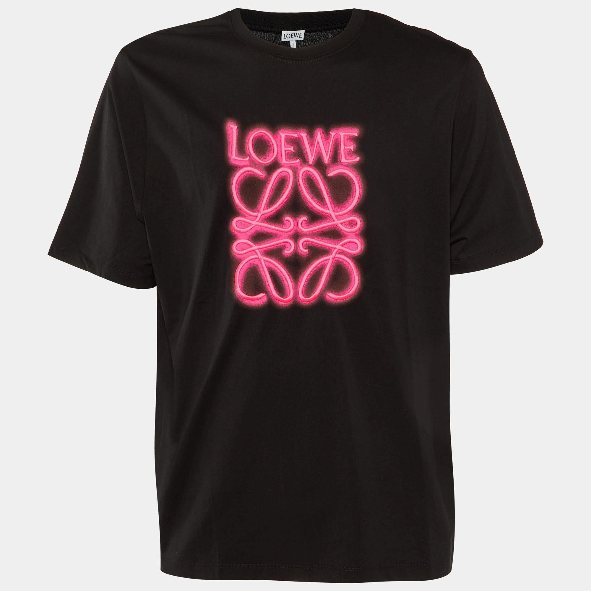 Pre Owned Loewe Black Neon Anagram Embroidered Cotton Crew Neck T-Shirt XL