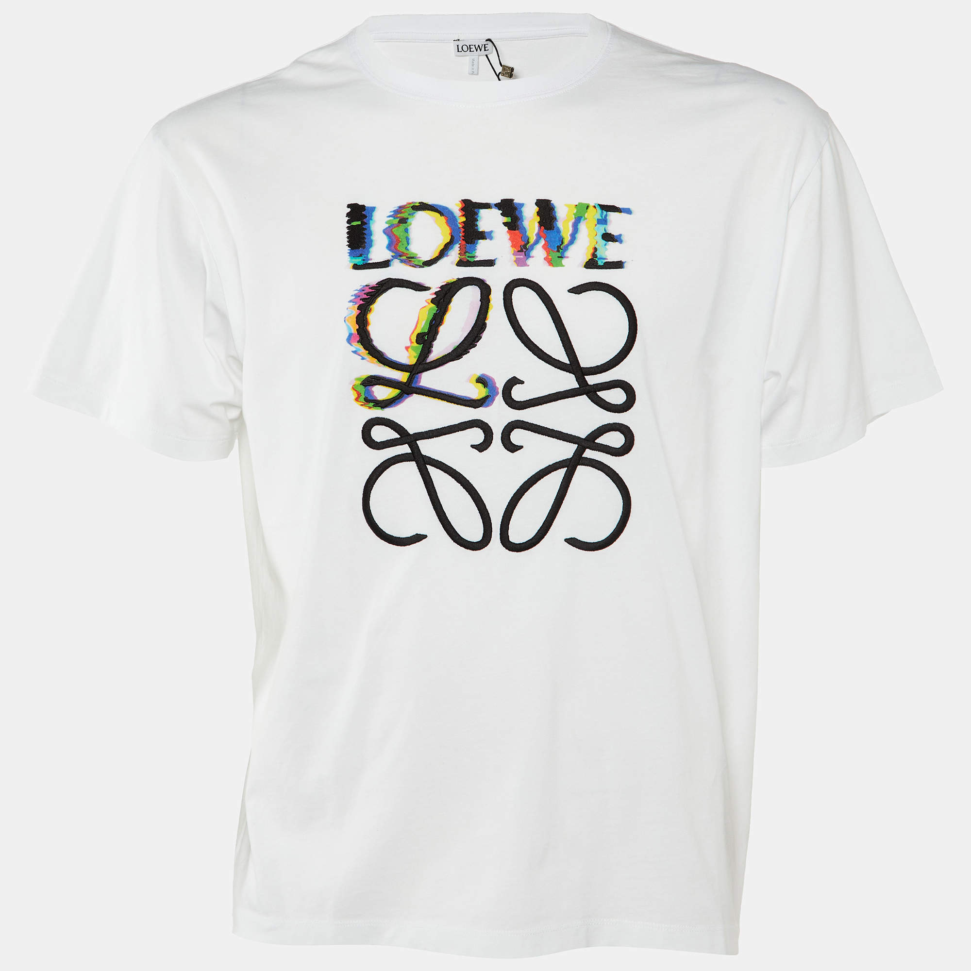 Loewe White Glitch Anagram Cotton Crew Neck T-Shirt L