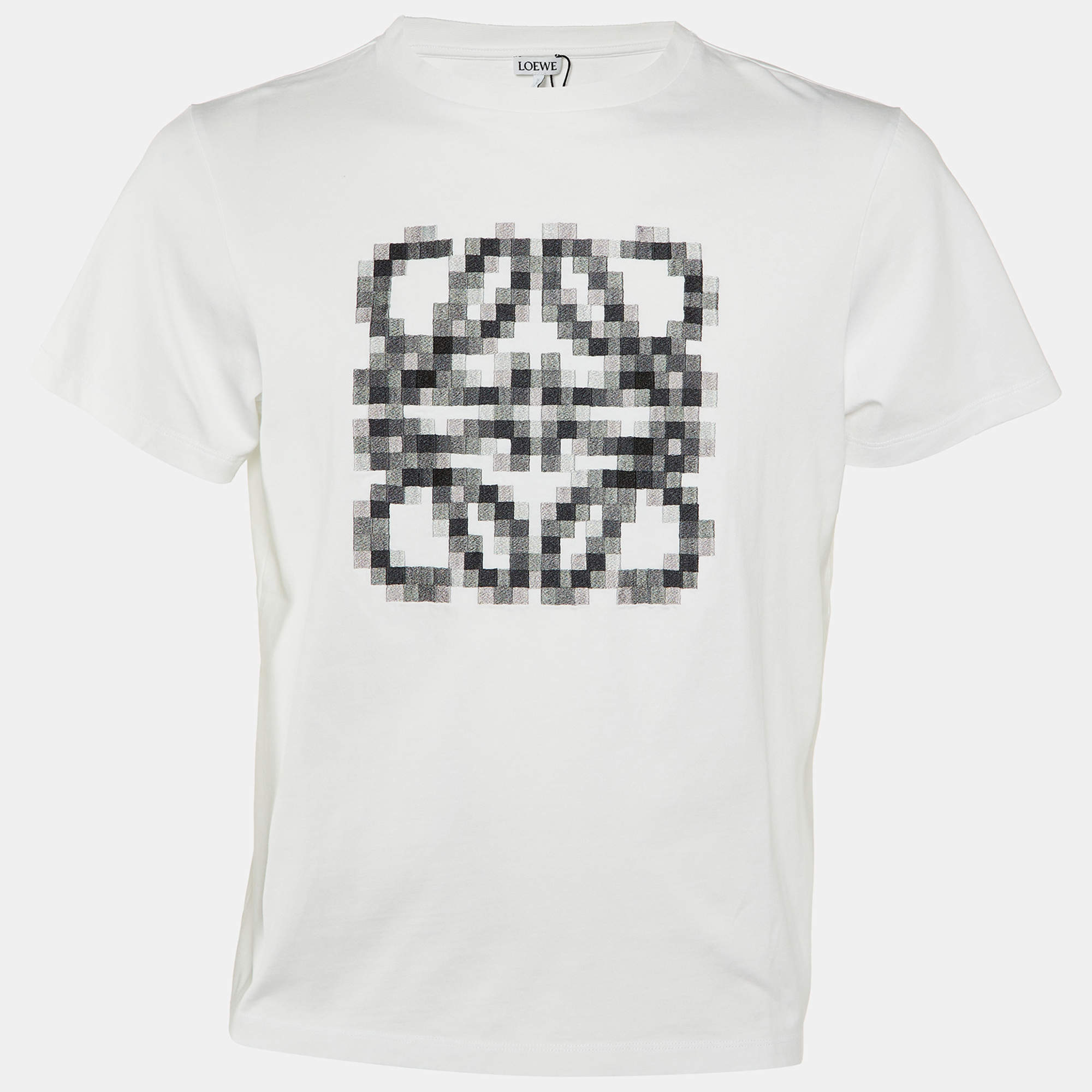 Loewe White Anagram Pixel Embroidered Cotton Crew Neck T-Shirt XXL