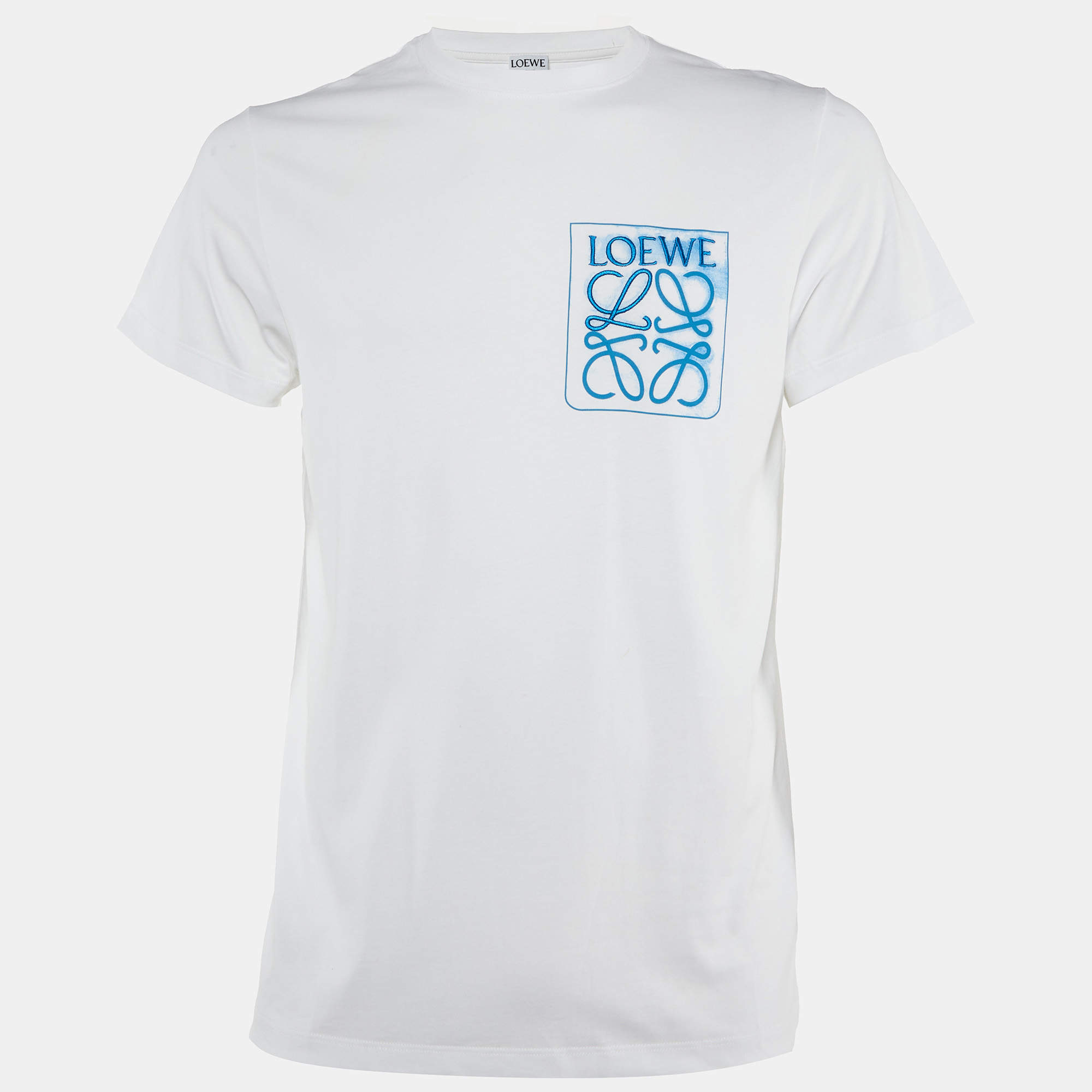 Pre Owned Loewe White Cotton Anagram Fake Pocket T-Shirt L