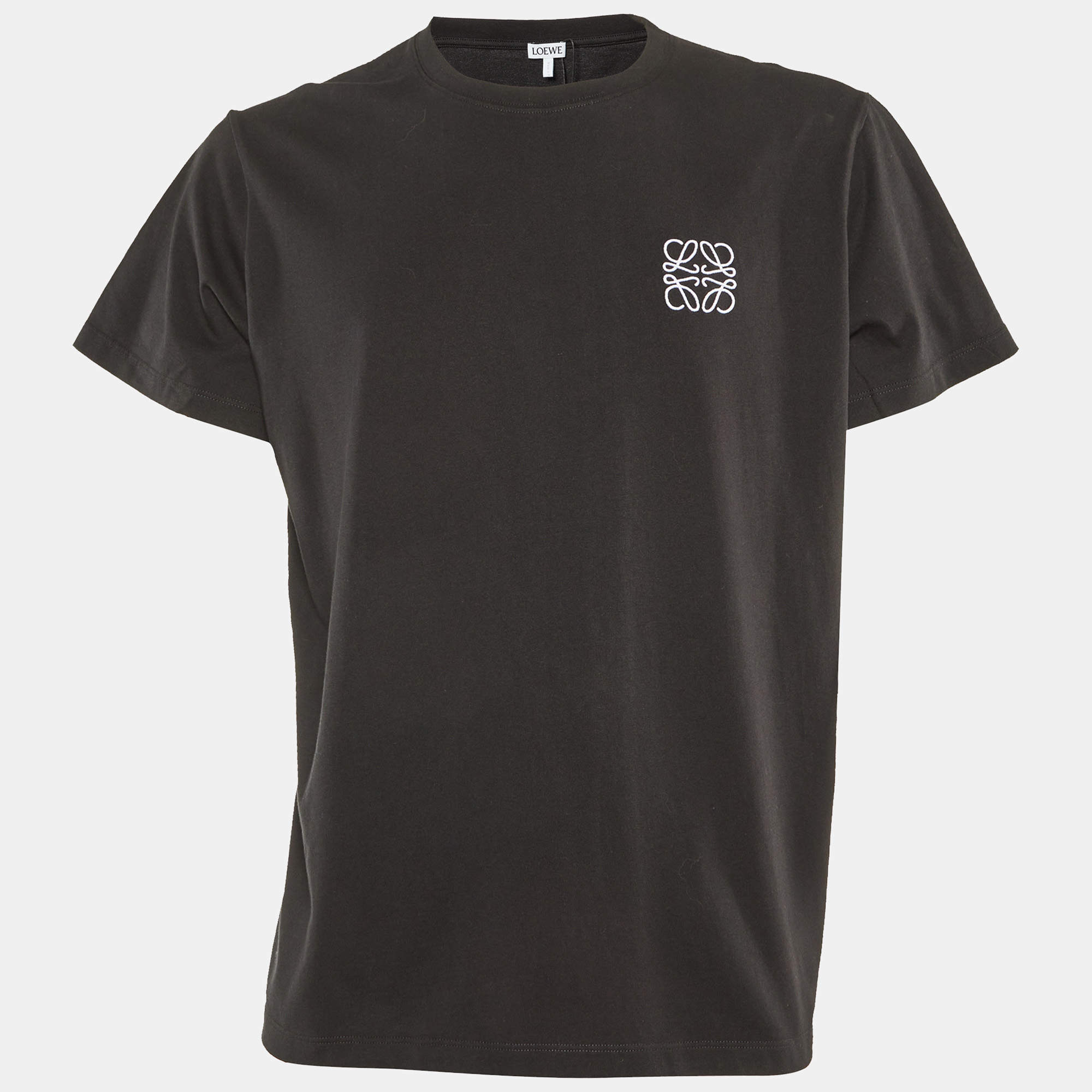 Pre Owned Loewe Black Anagram Embroidered Cotton Crew Neck T-Shirt XL