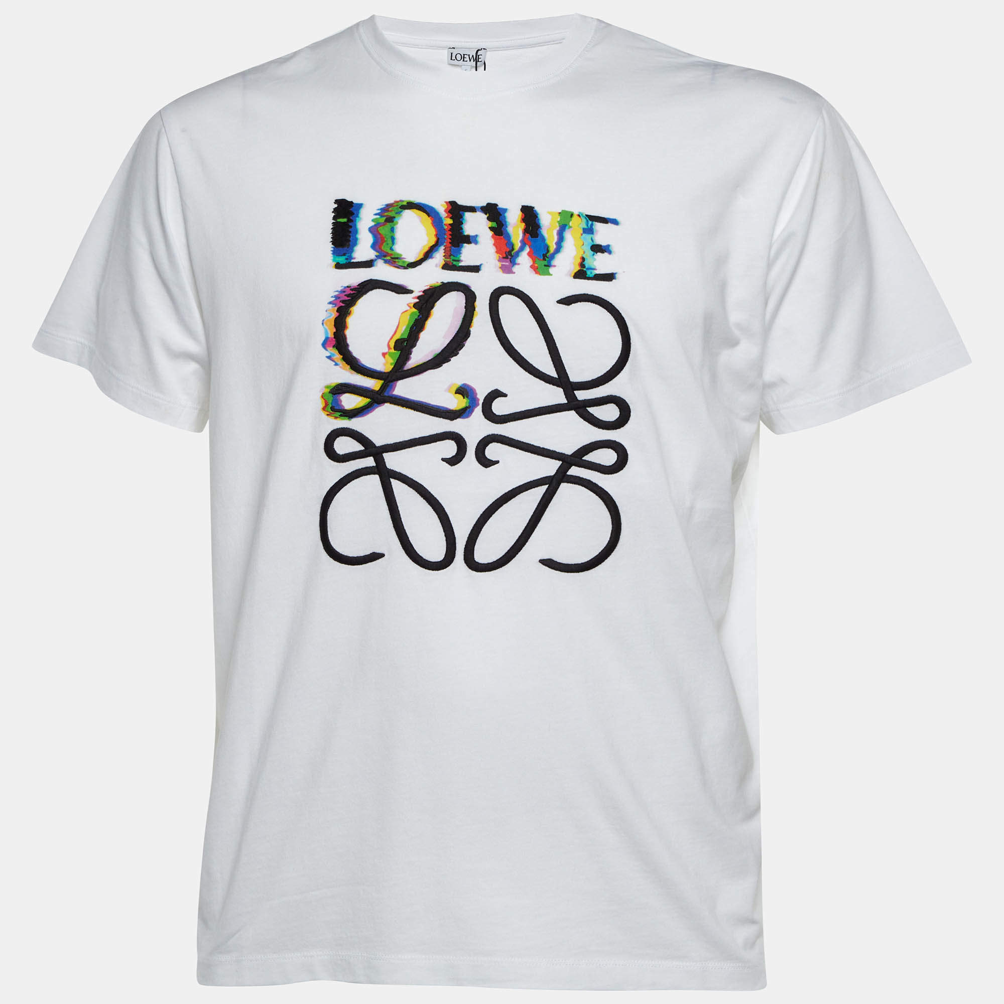 Pre Owned Loewe White Glitch Anagram Cotton Crew Neck T-Shirt M
