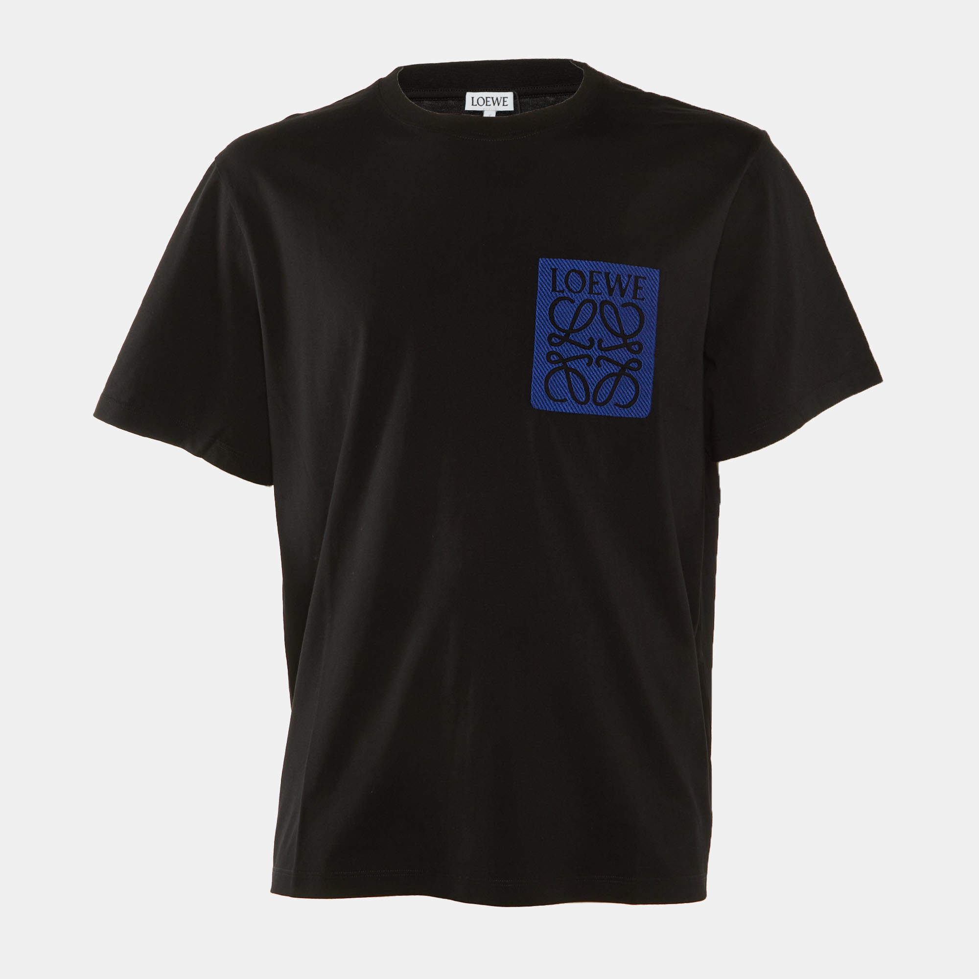 Pre Owned Loewe Black Cotton Knit Contrast Anagram Logo Embroidered T-Shirt S
