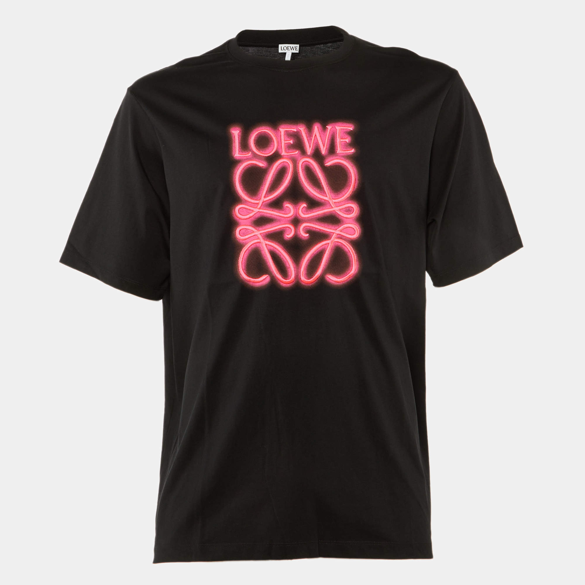 Pre Owned Loewe Black Neon Anagram Cotton Crew Neck T-Shirt L
