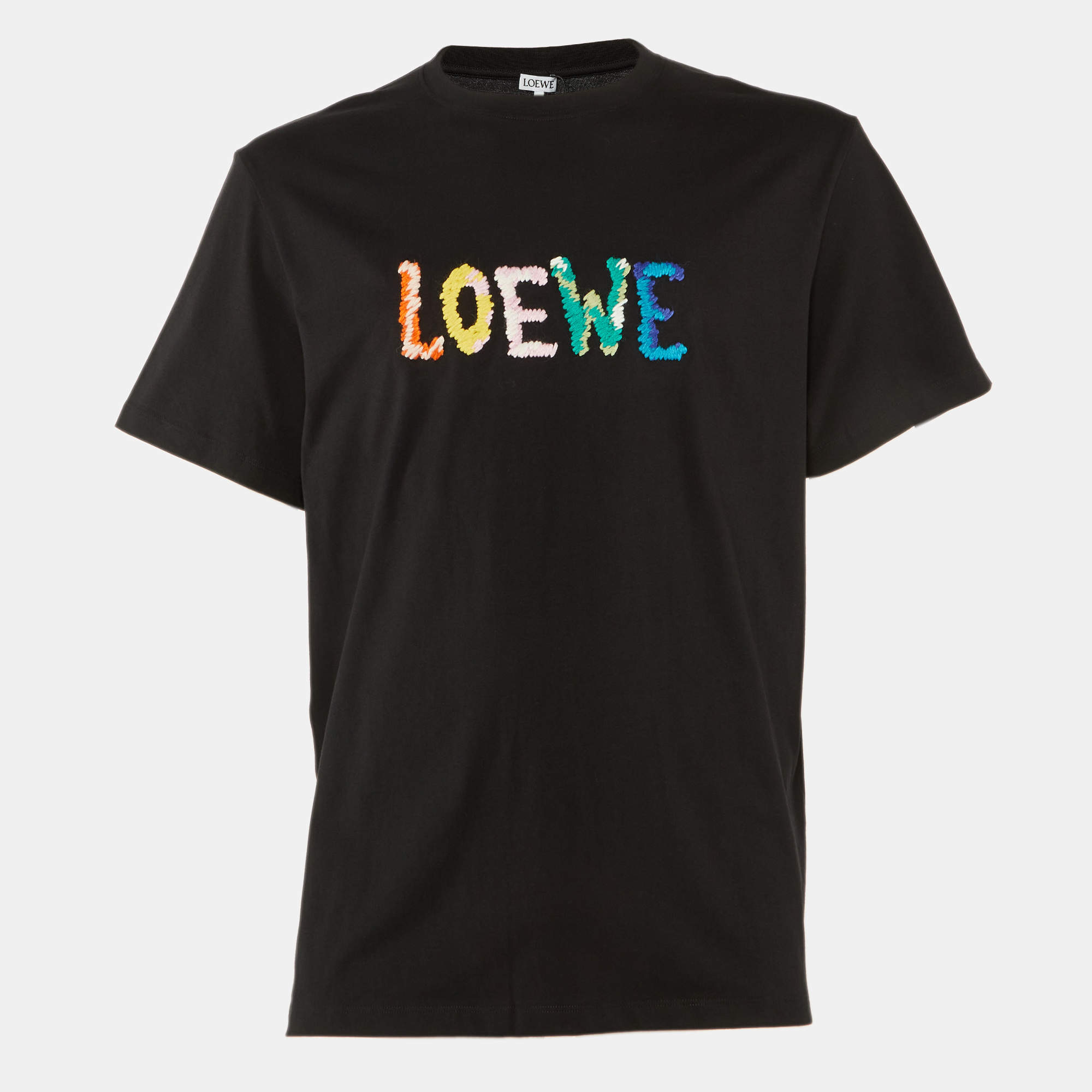 Pre Owned Loewe Black Cotton Anagram Embroidered Relaxed Fit T-Shirt L