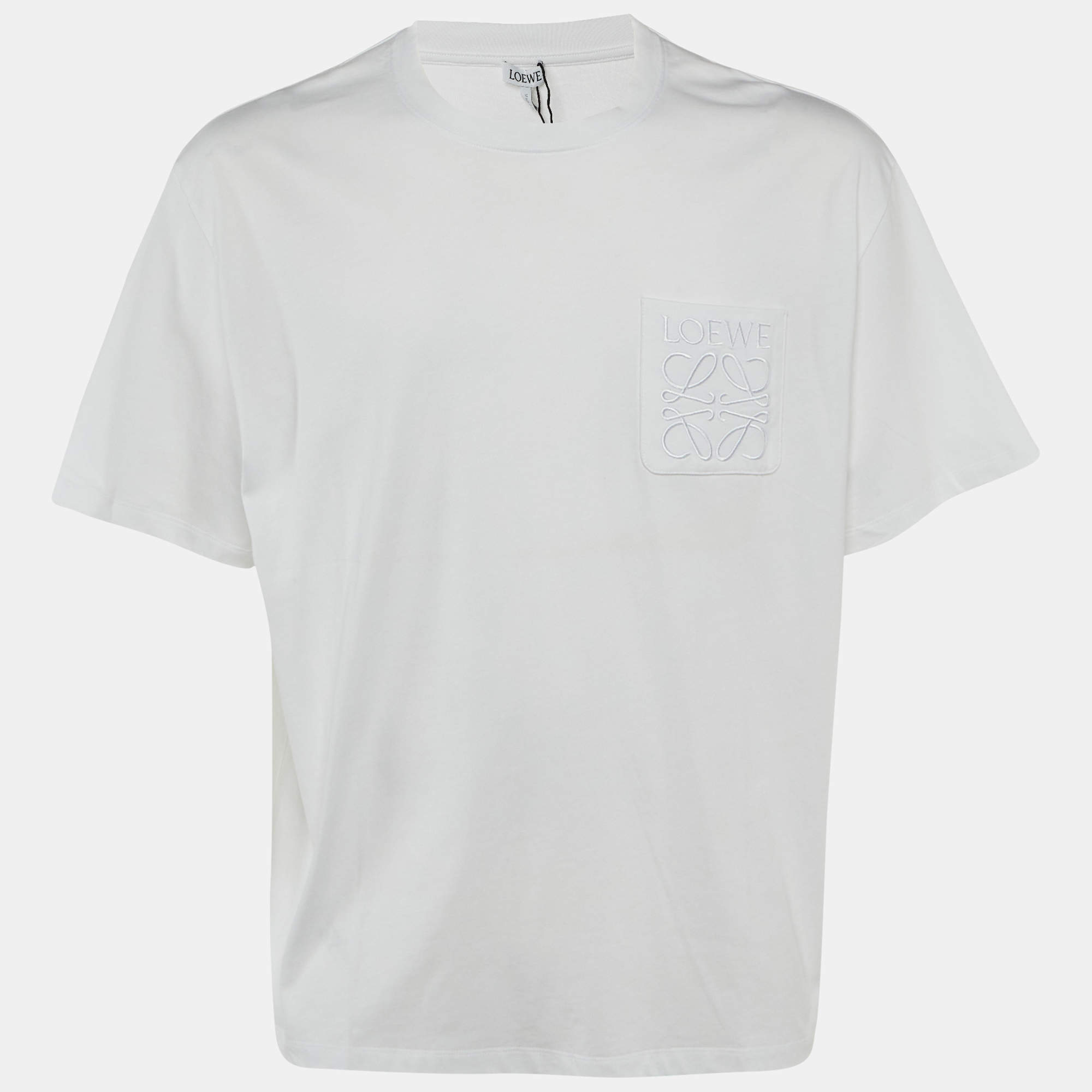 Pre Owned Loewe White Cotton Anagram Embroidered Relaxed Fit T-Shirt XS