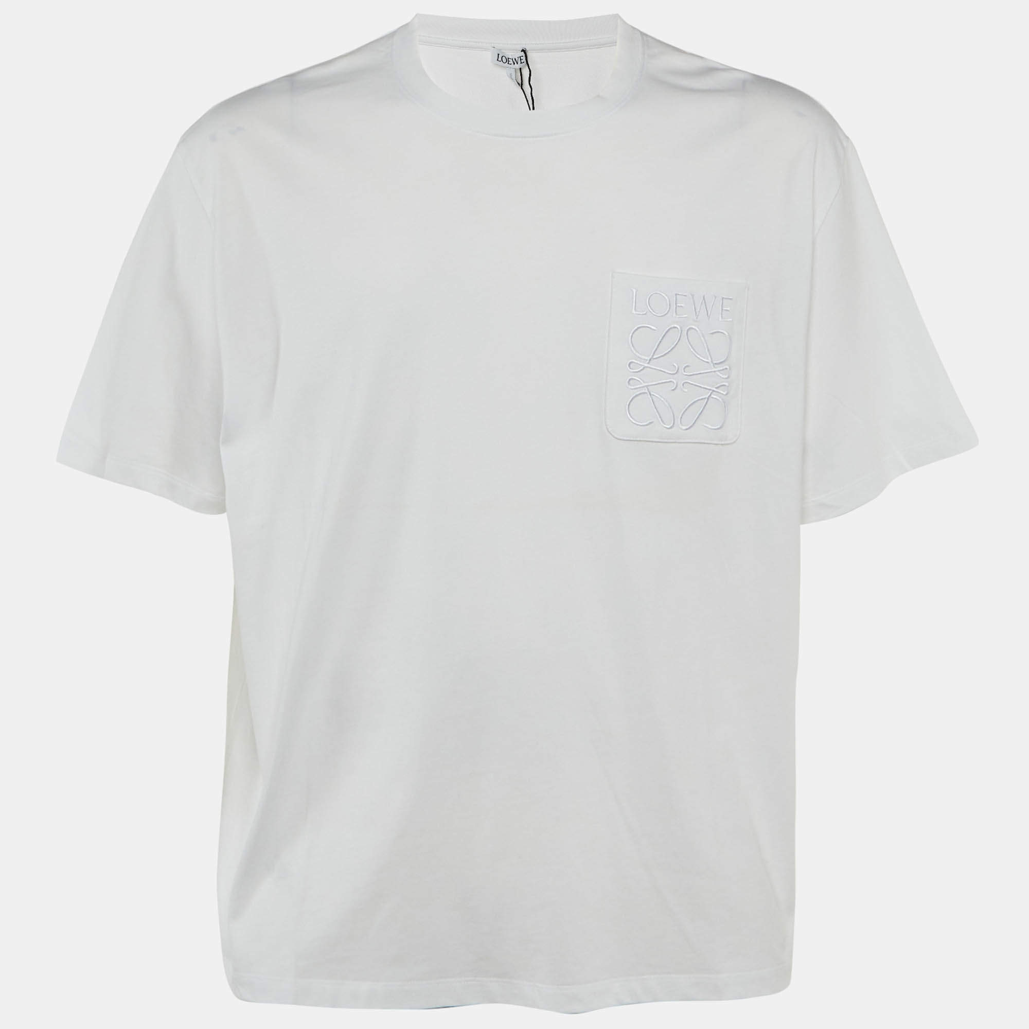 Pre Owned Loewe White Cotton Anagram Pocket Relaxed Fit T-Shirt M