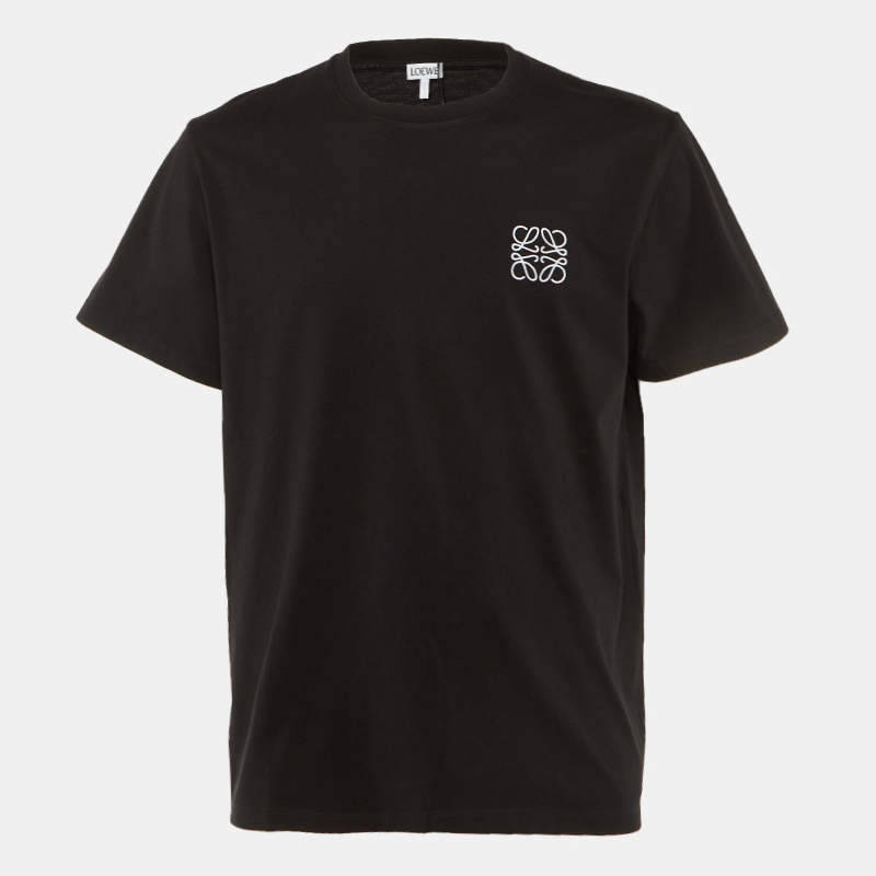 مملوكة مسبقًا قميص لويفي أسود قطن مطرّز أناجرام ياقة دائرية كبير جدًا