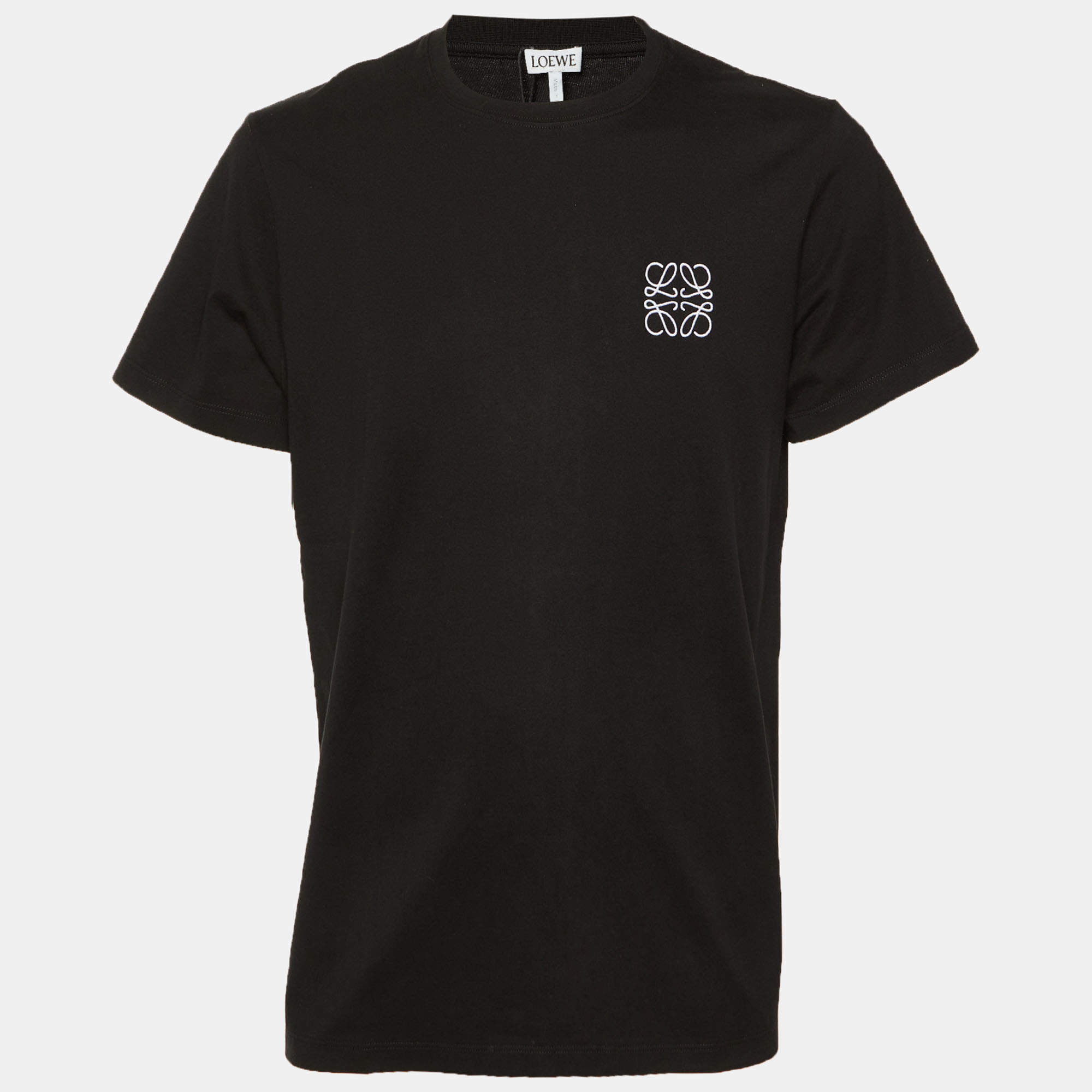 Pre Owned Loewe Black Anagram Embroidered Cotton T-Shirt L
