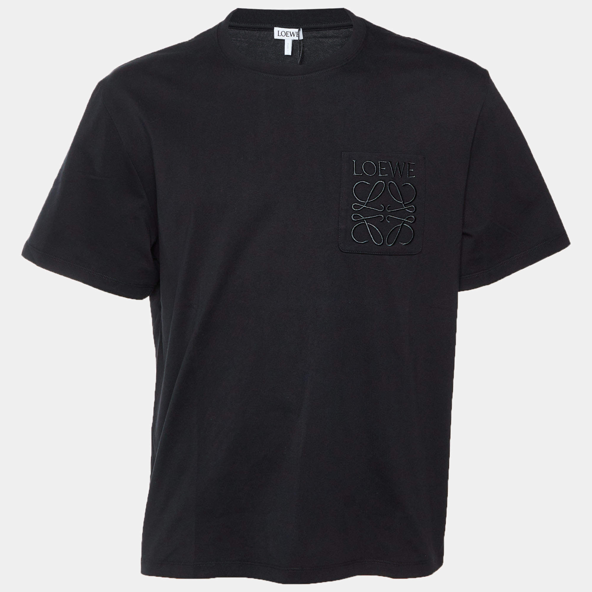 Pre Owned Loewe Black Anagram Embroidered Pocket Cotton T-Shirt L
