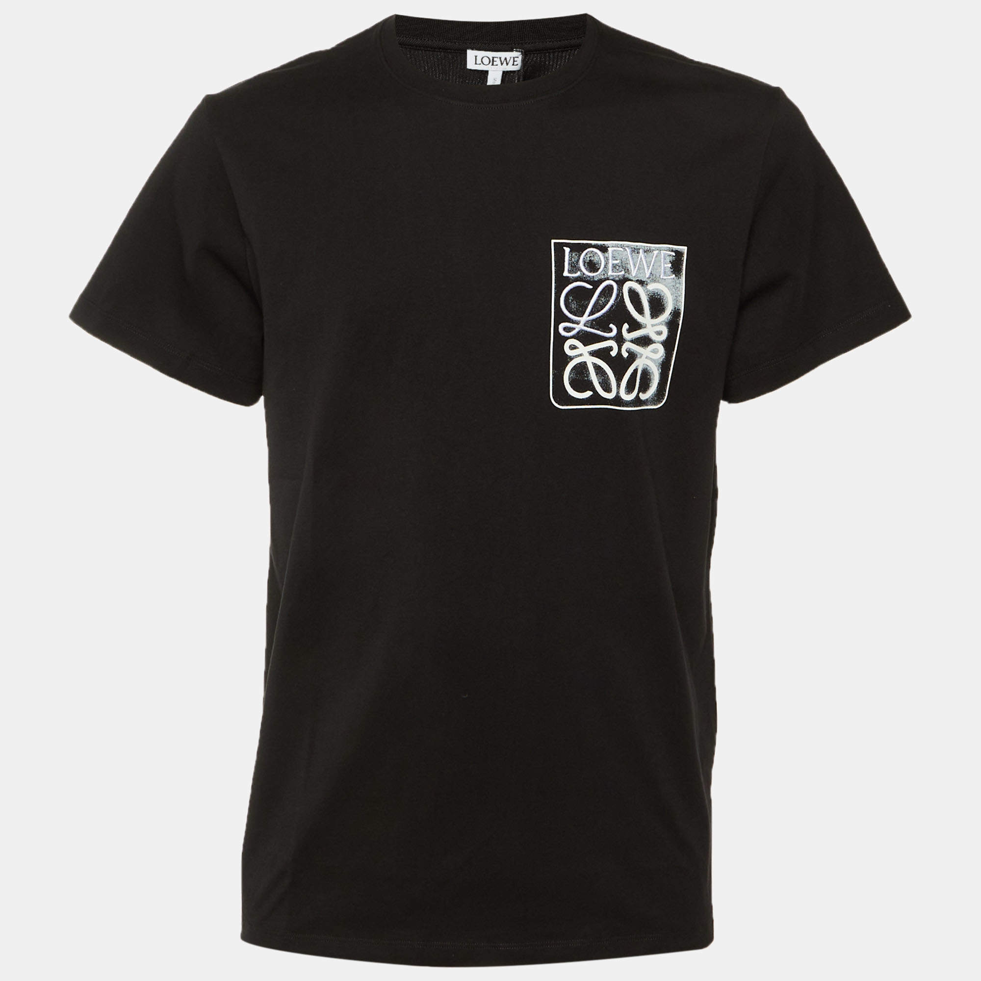 Pre Owned Loewe Black Cotton Anagram Fake Pocket Crew Neck T-Shirt L