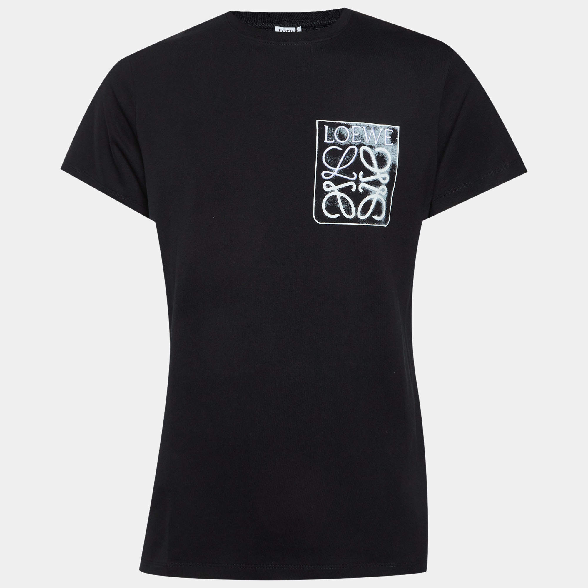 Pre Owned Loewe Black Cotton Anagram Fake Pocket Crew Neck T-Shirt XXS