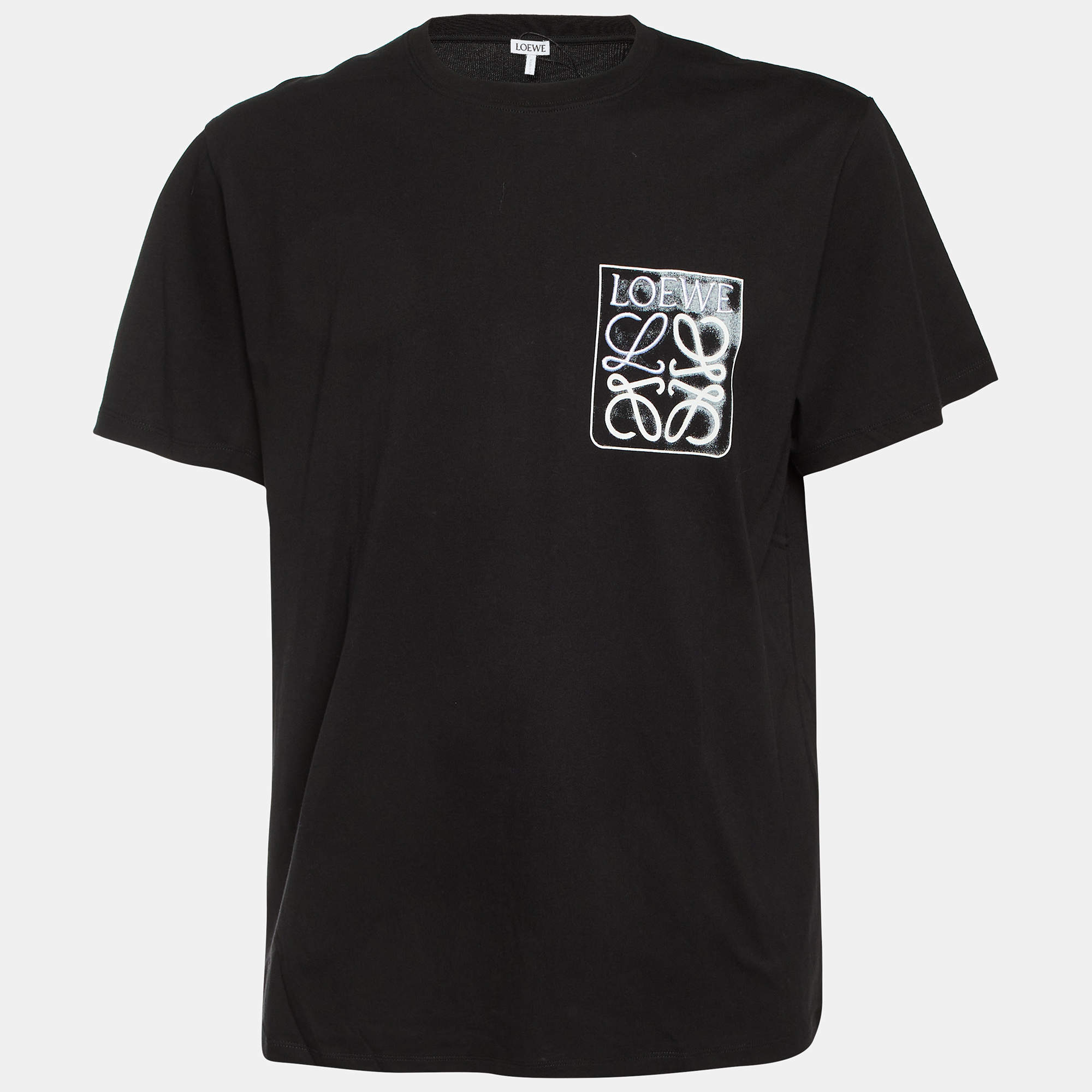 Pre Owned Loewe Black Cotton Knit Contrast Anagram Logo Embroidered T-Shirt XXL