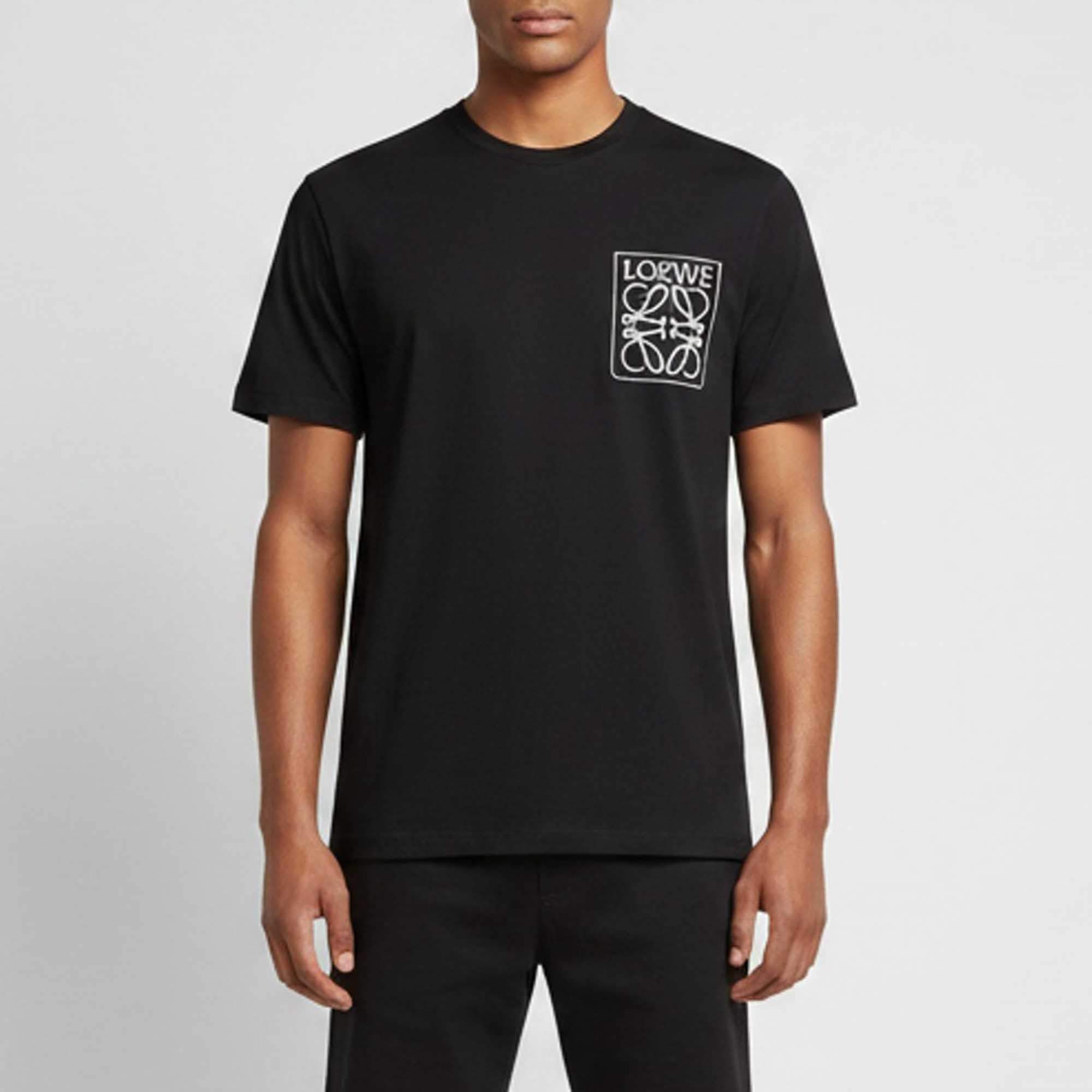 Pre Owned Loewe Black Cotton Knit Anagram Fake Logo Embroidered T-Shirt L