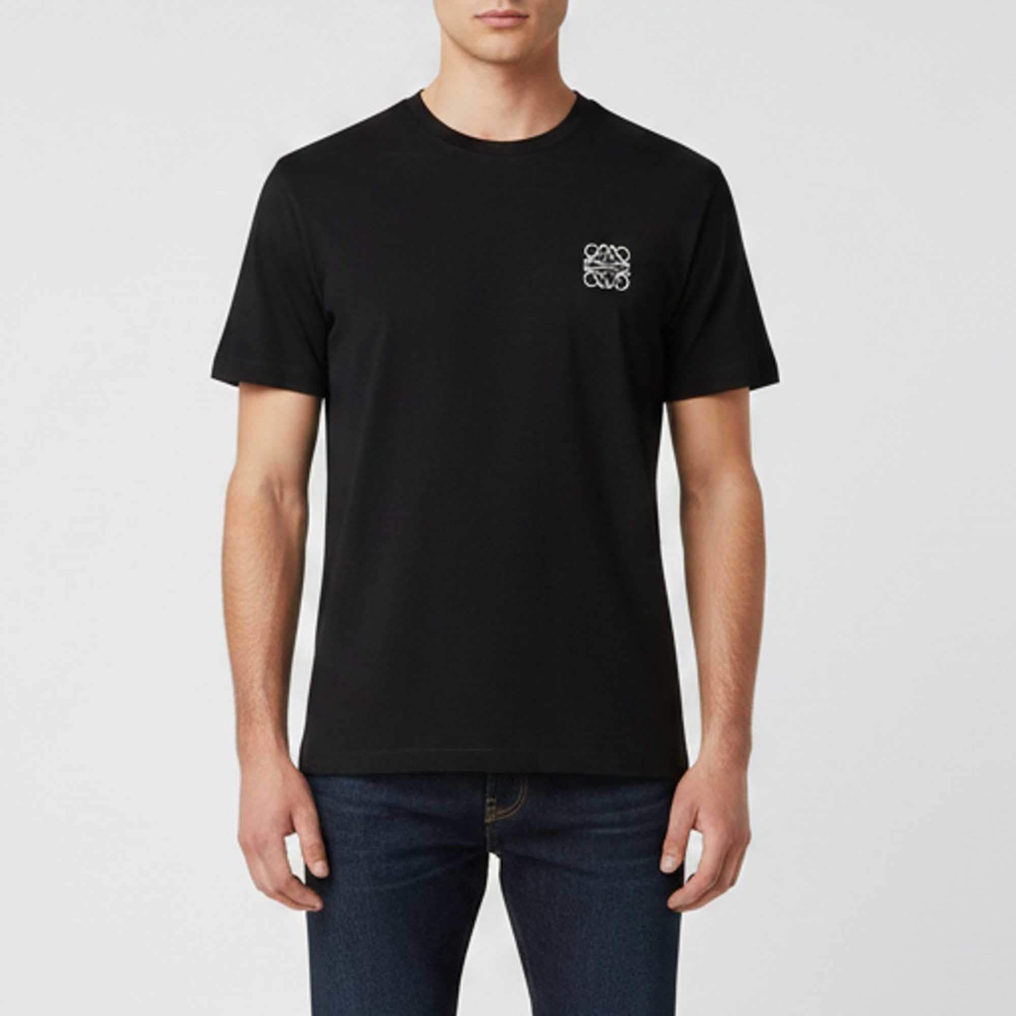 Pre Owned Loewe Black Anagram Embroidery Cotton Crew Neck T-Shirt XL