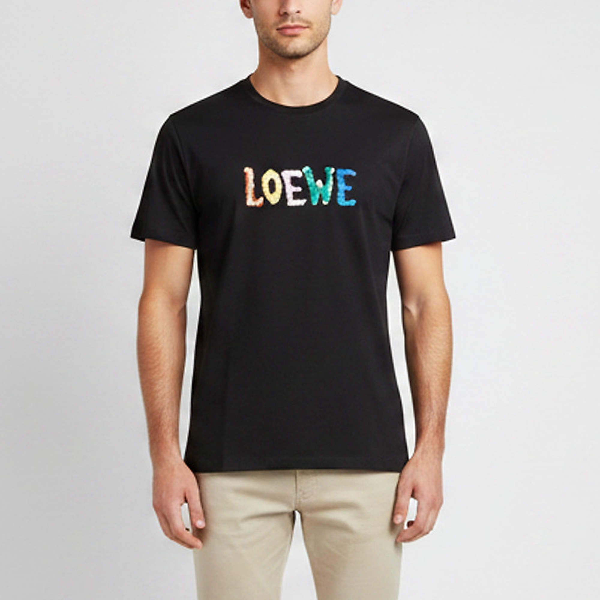 Pre Owned Loewe Black Logo Embroidered Jersey Crew Neck T-Shirt L