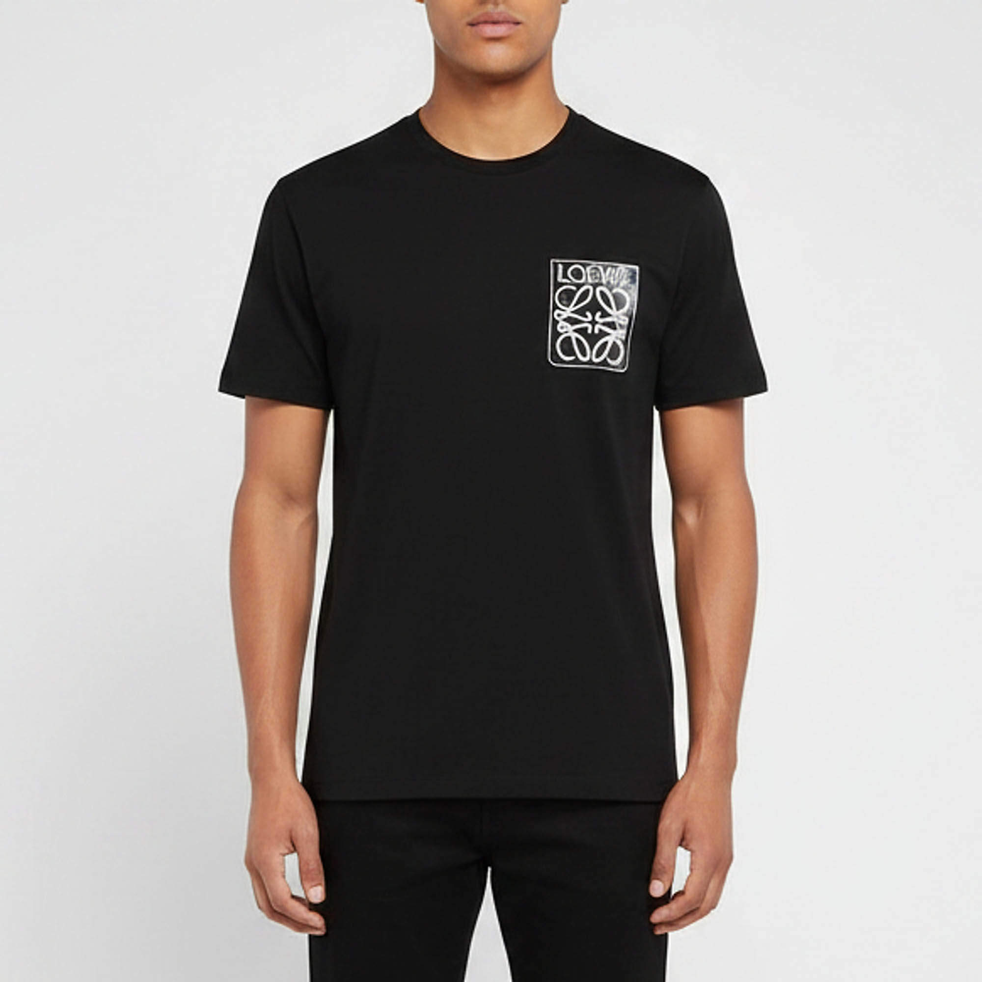 Pre Owned Loewe Black Cotton Anagram Fake Pocket Crew Neck T-Shirt L