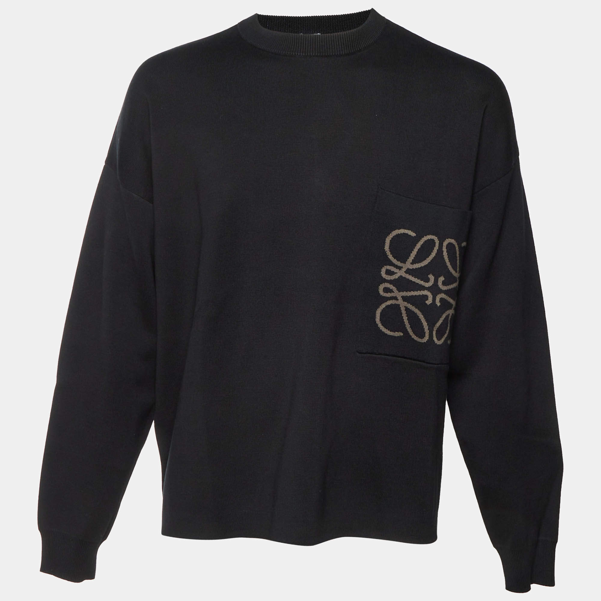 Pre Owned Loewe Black Knit Anagram Pocket Sweatshirt M