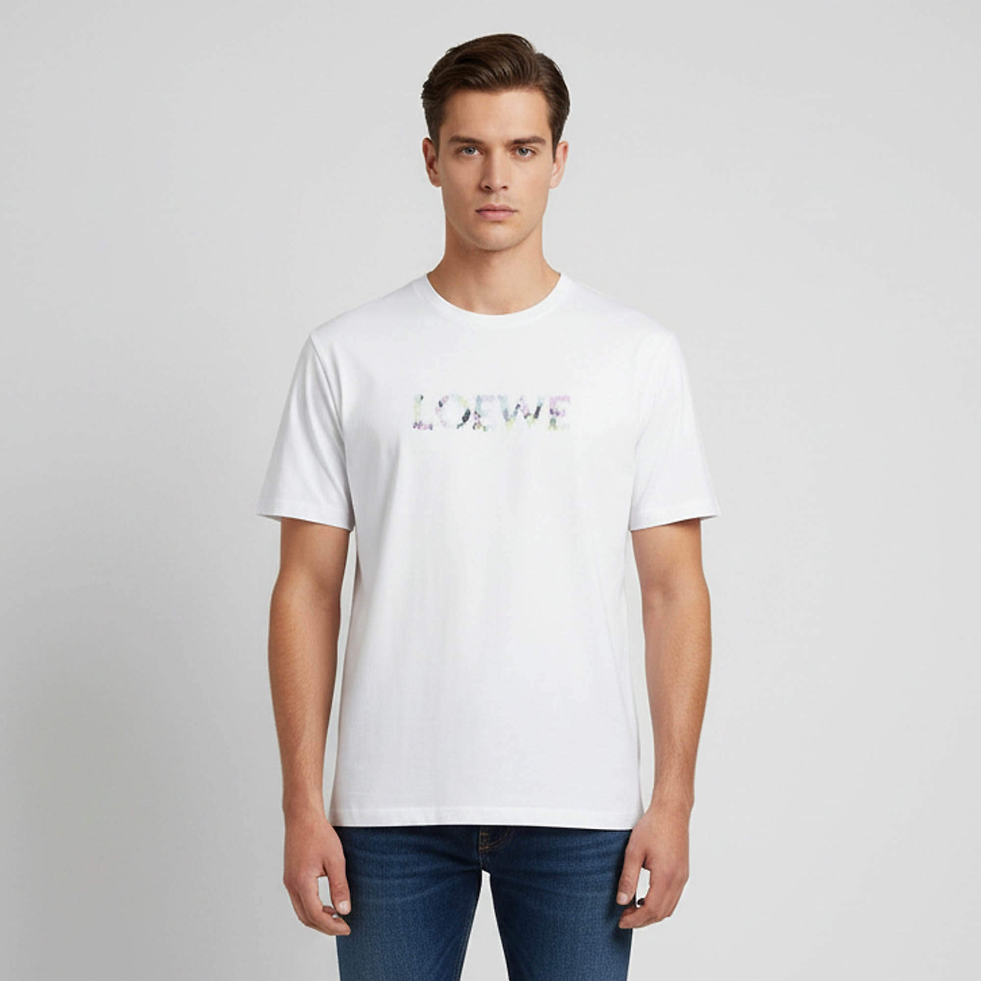 مملوكة مسبقًا Loewe White Logo Embroidered Cotton Relaxed Fit T-Shirt XL