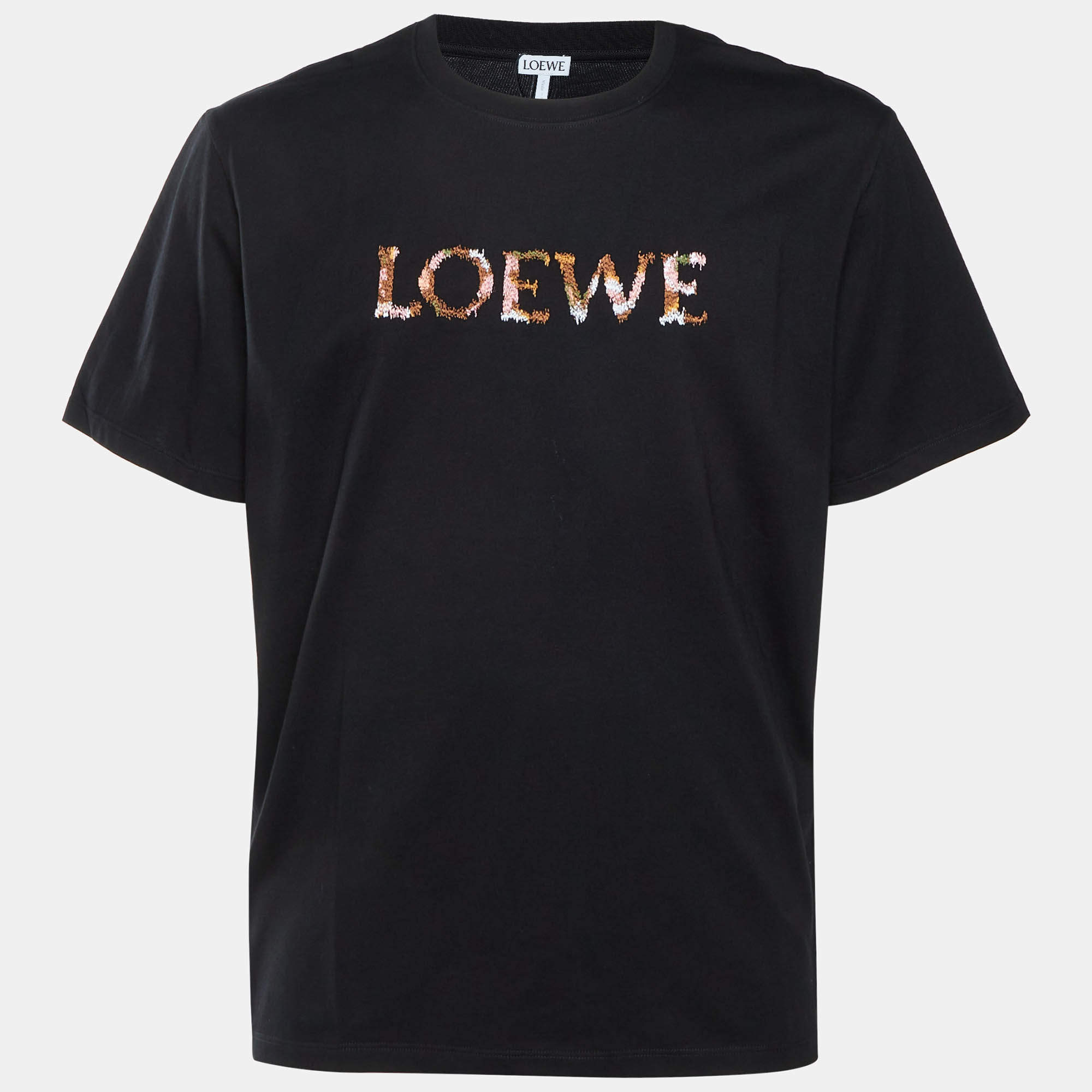 Pre Owned Loewe Black Logo Embroidered Cotton Relaxed Fit T-Shirt L