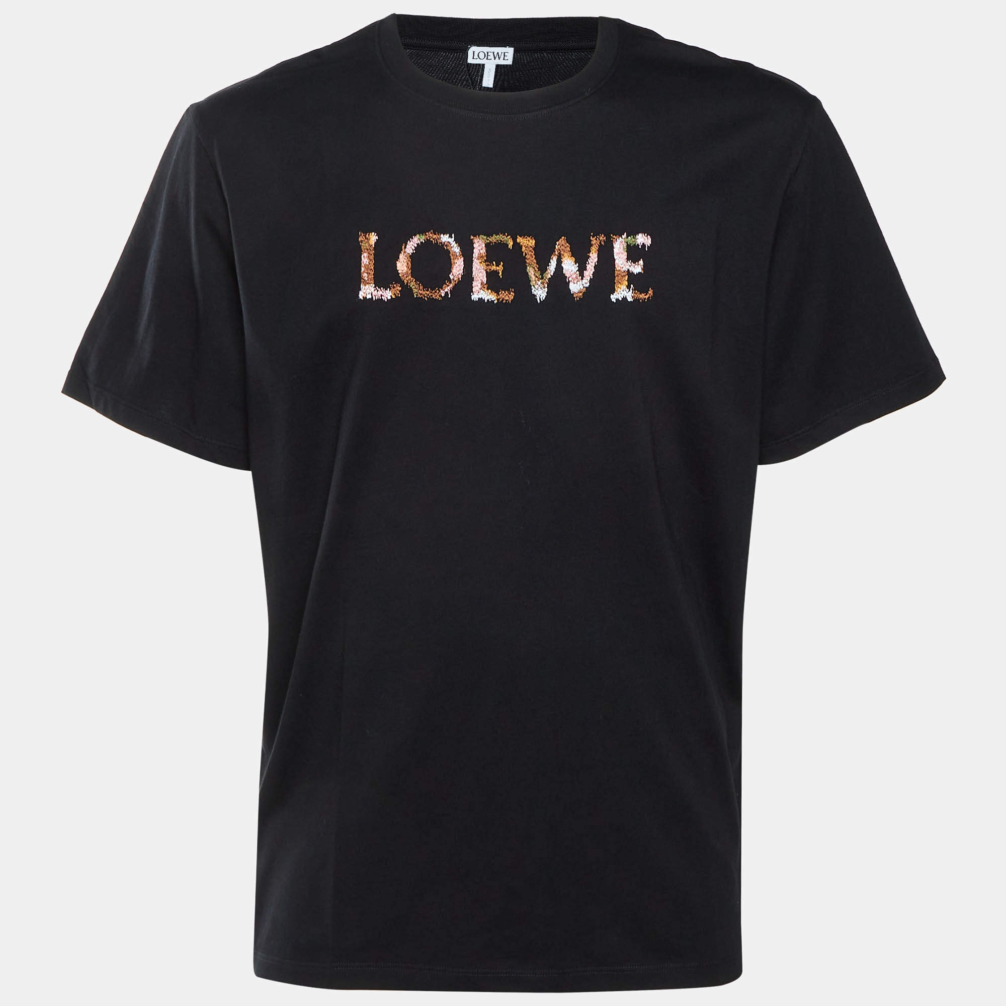 Pre Owned Loewe Black Logo Embroidered Cotton Relaxed Fit T-Shirt S