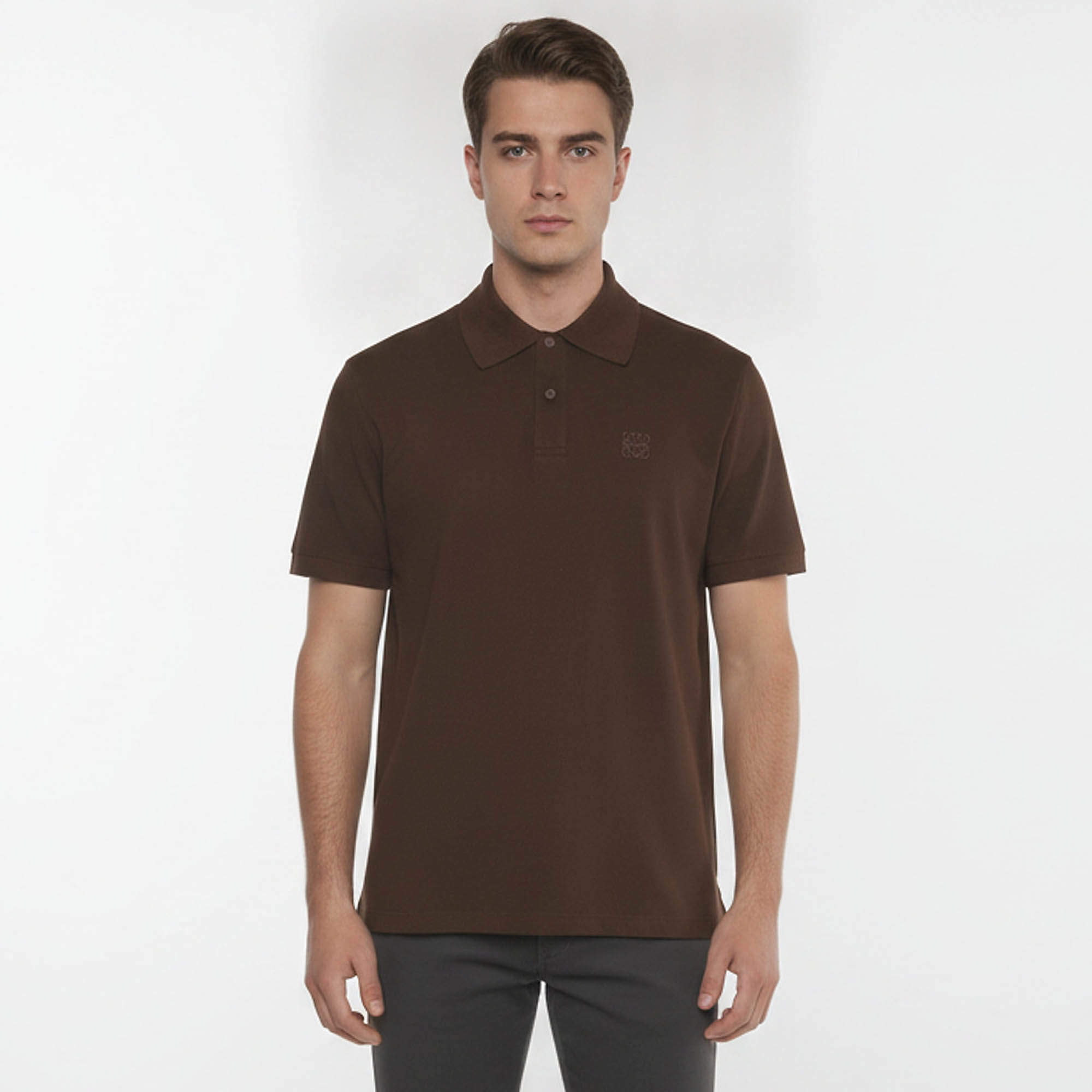 Pre Owned Loewe Brown Anagram Embroidered Piqué Knit Polo T-Shirt XL
