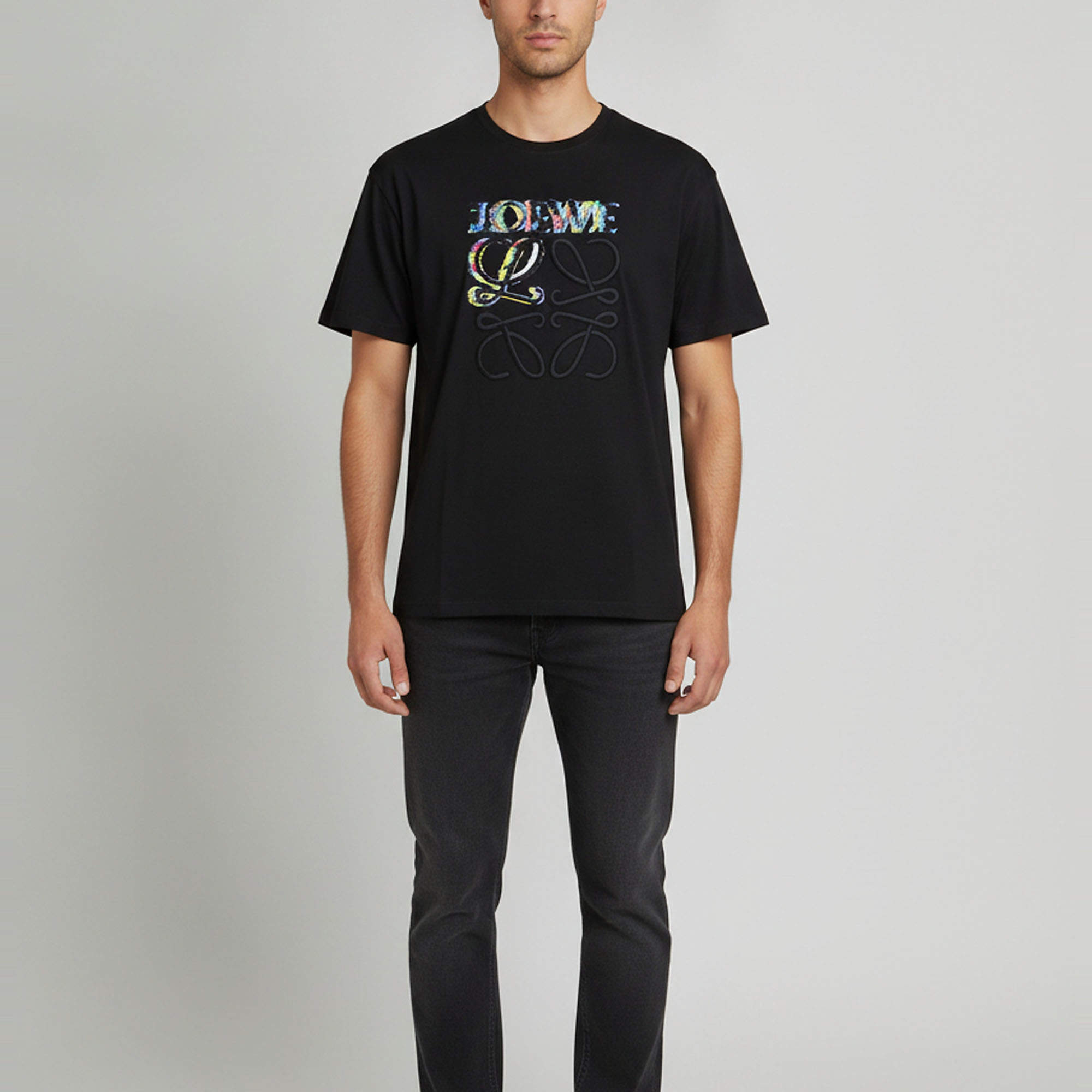 مملوكة مسبقًا Loewe Black Cotton Glitch Anagram Embroidered T-Shirt M