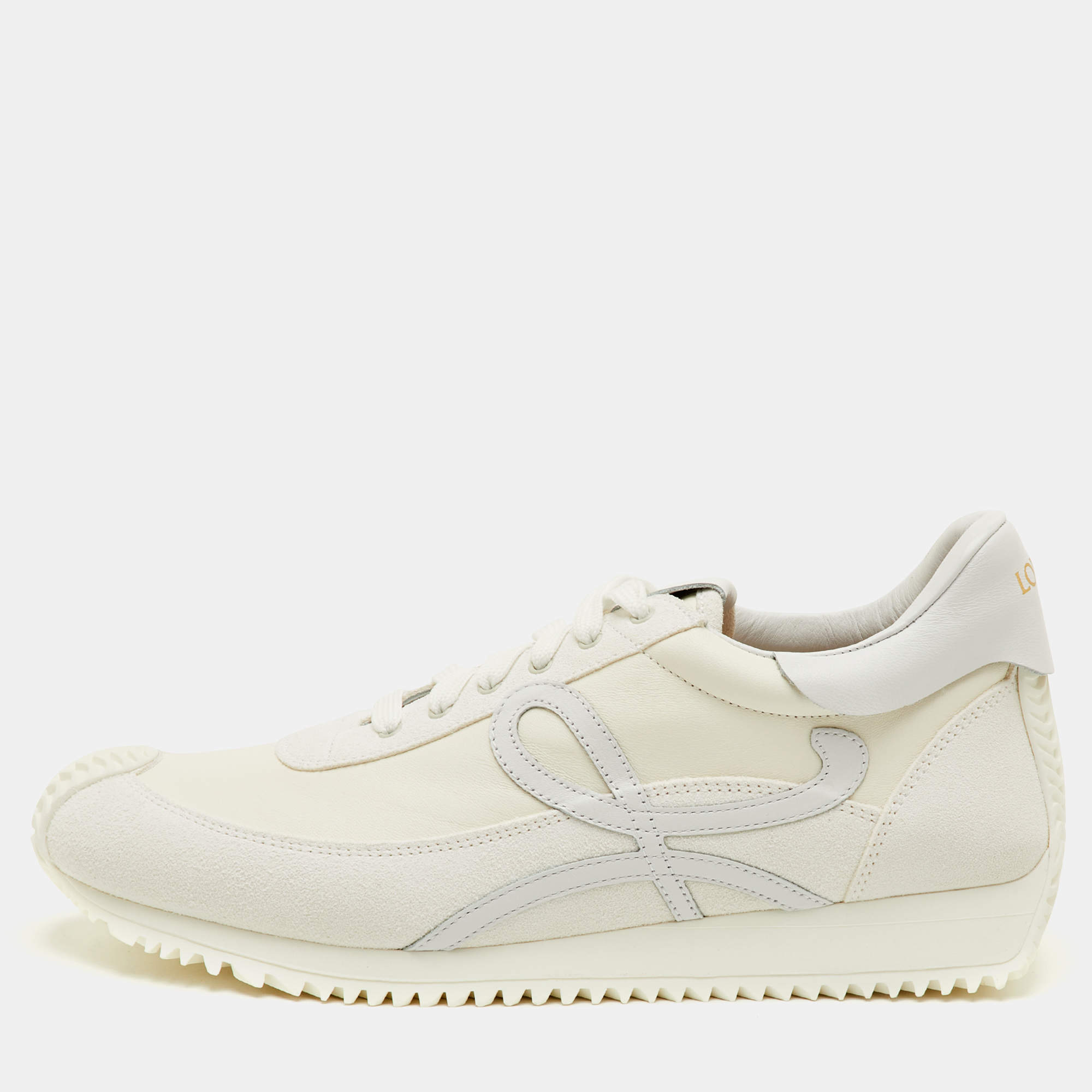 مملوكة مسبقًا Loewe Flow Runner 2.0 Size 42 White Nylon and Suede Low Top Sneakers