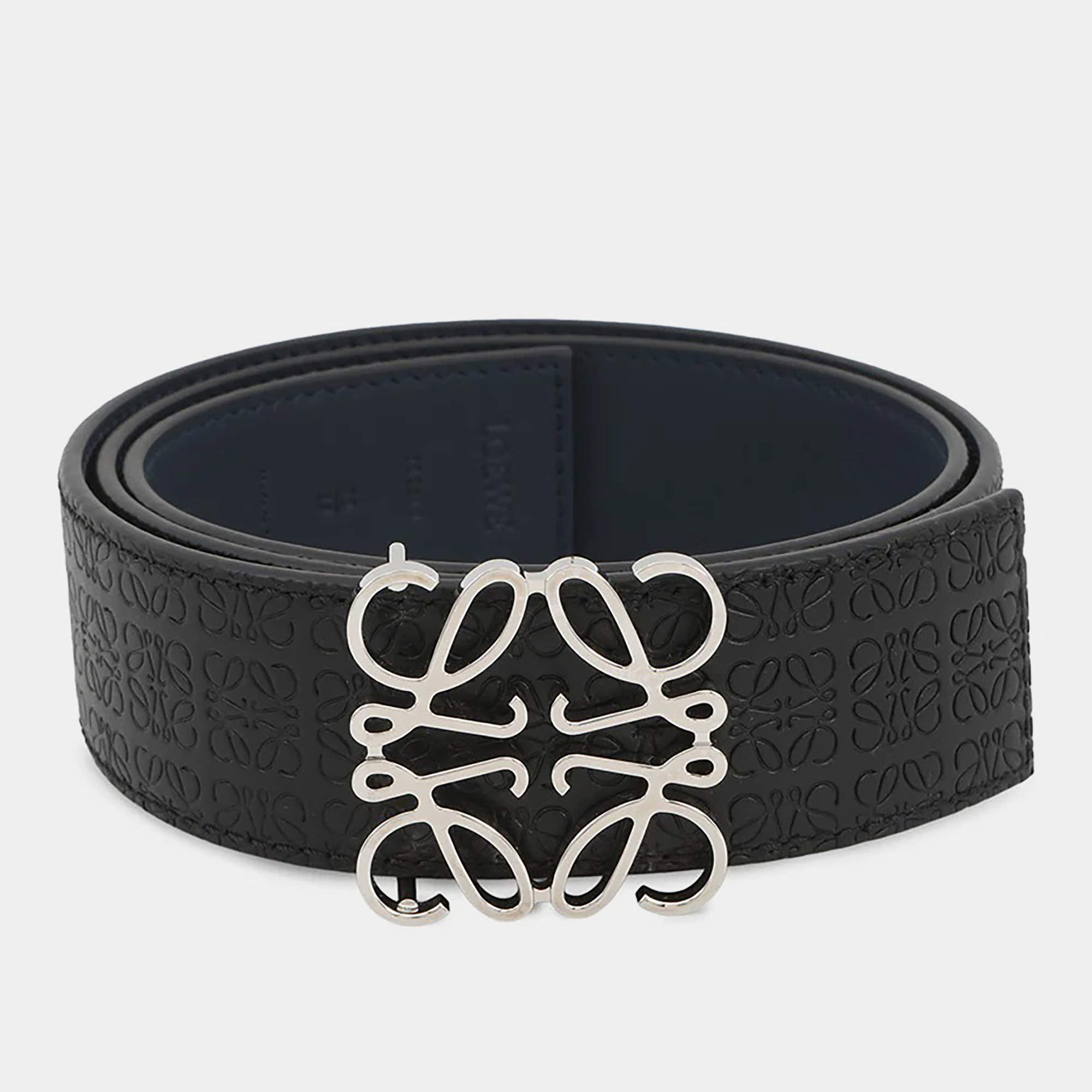 Pre Owned Loewe Repeat Anagram Belt Reversible Size 85/34 Black/Navy