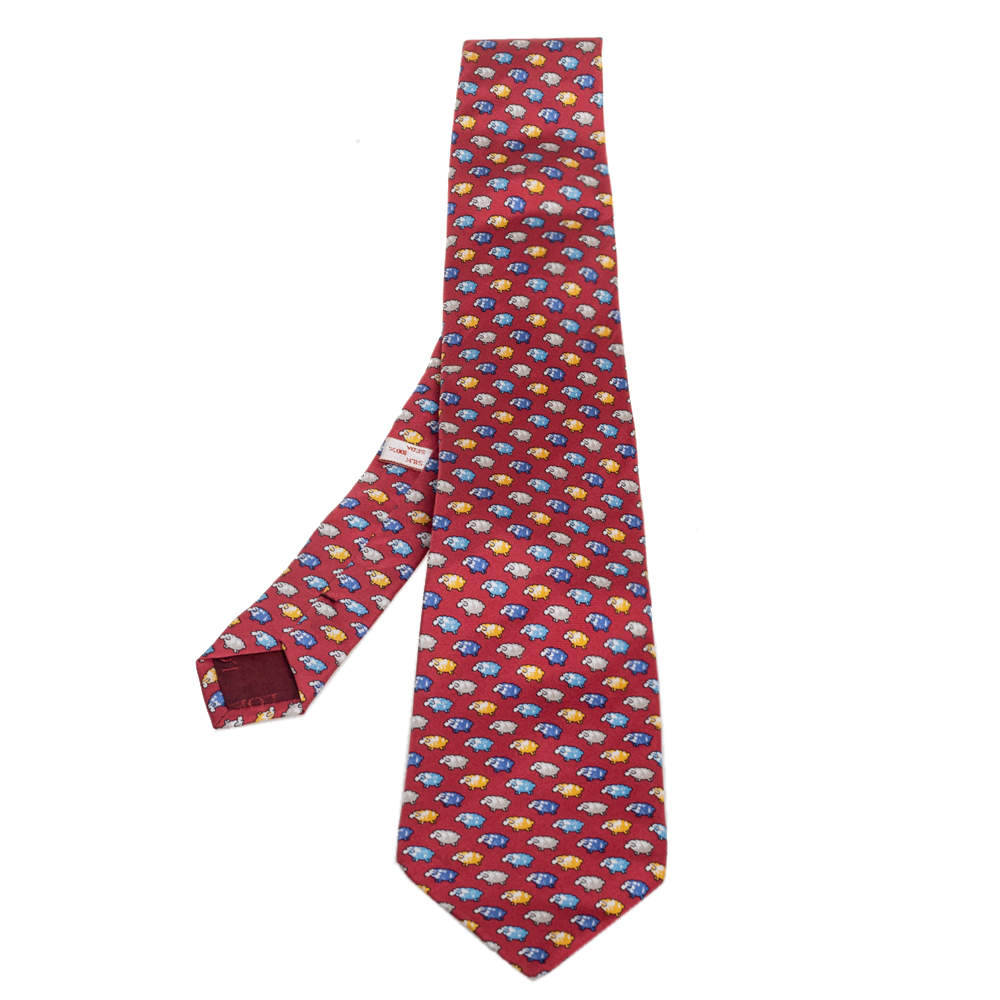 Loewe Vintage Red Sheep Print Classic Silk Tie 