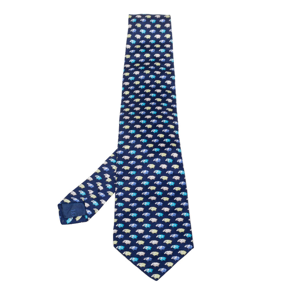 Loewe Blue Sheep Print Classic Silk Tie