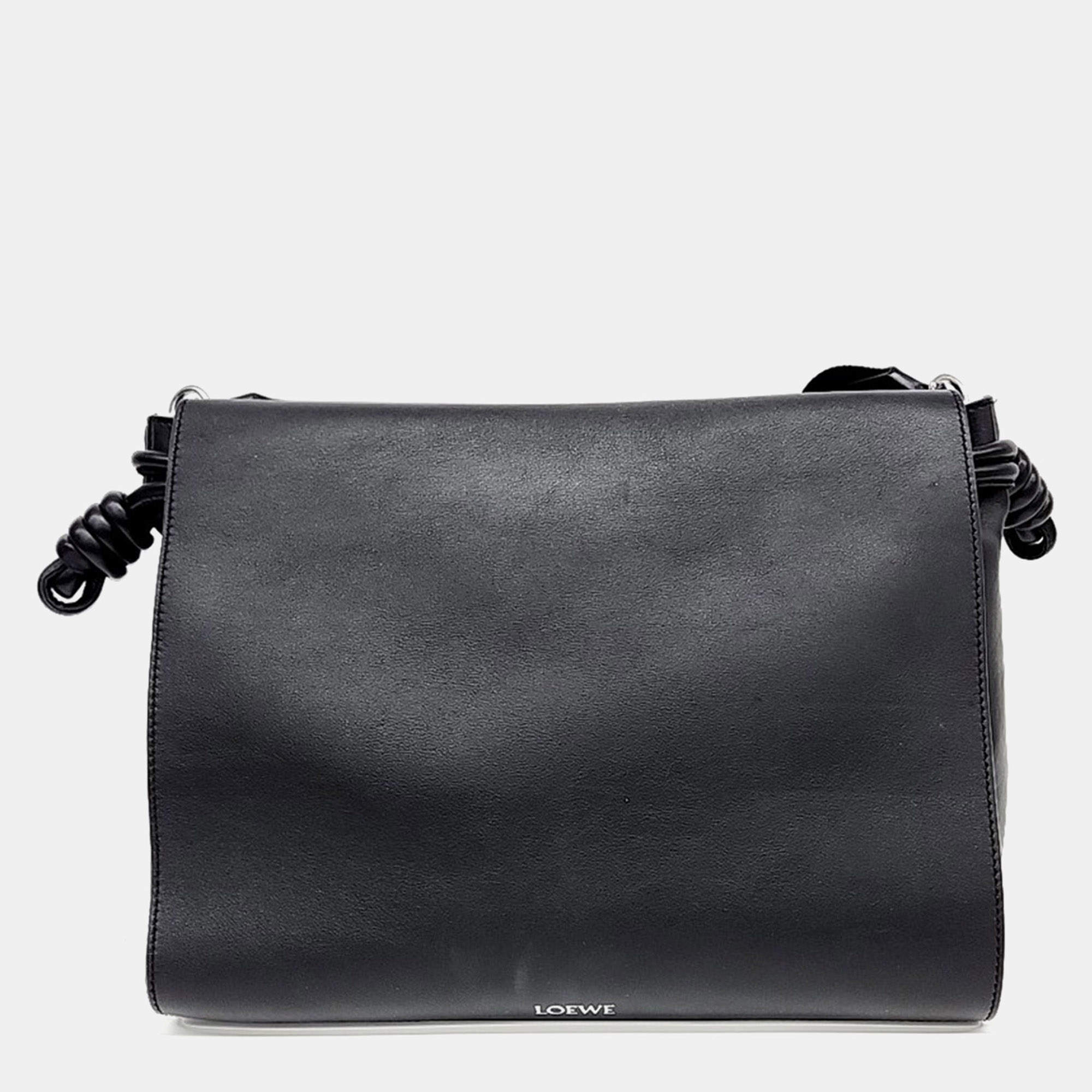 Pre Owned Loewe Black Leather Loewe Flamenco Messenger Crossbody Bag