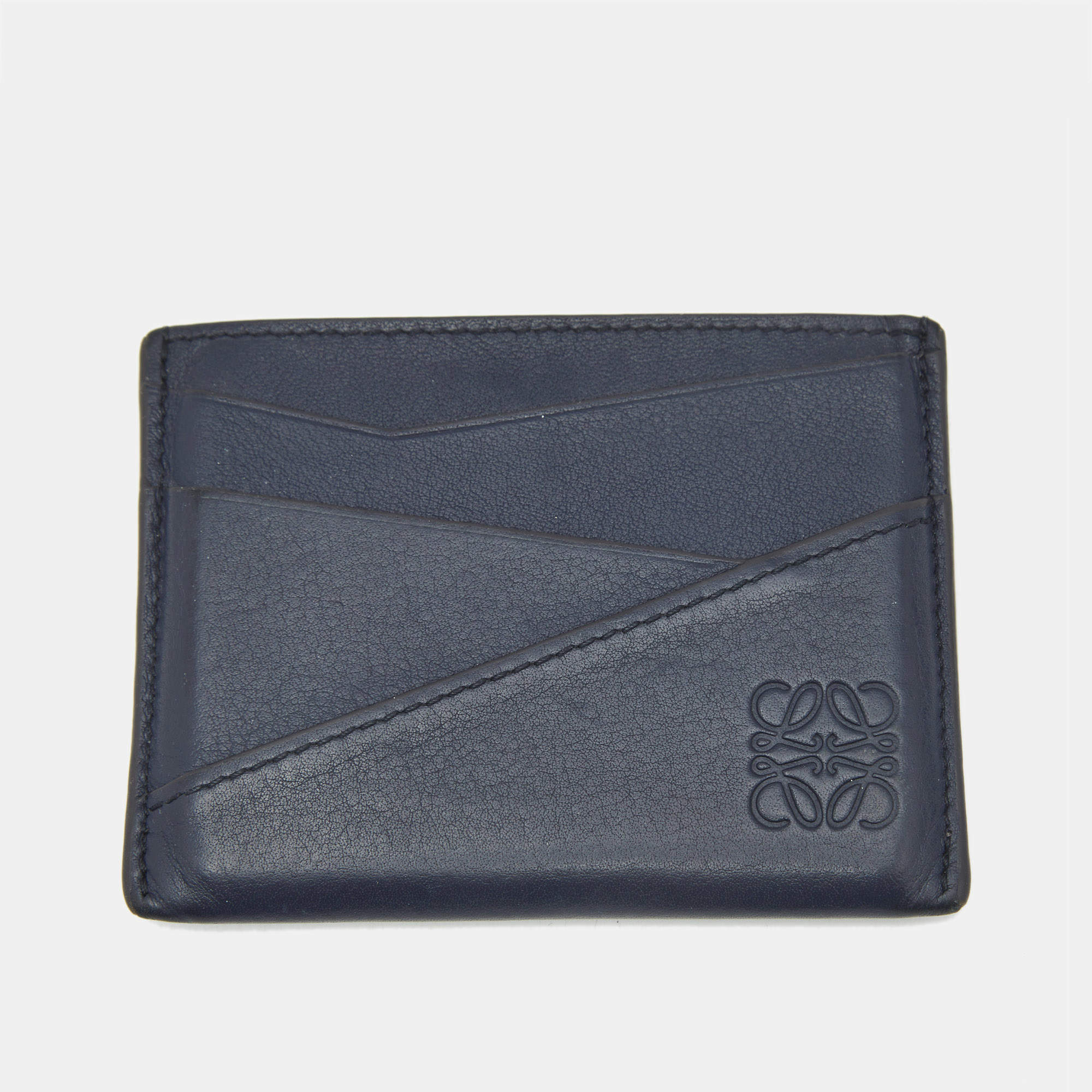 Pre Owned Loewe Puzzle Edge Navy Blue Leather Card Holder