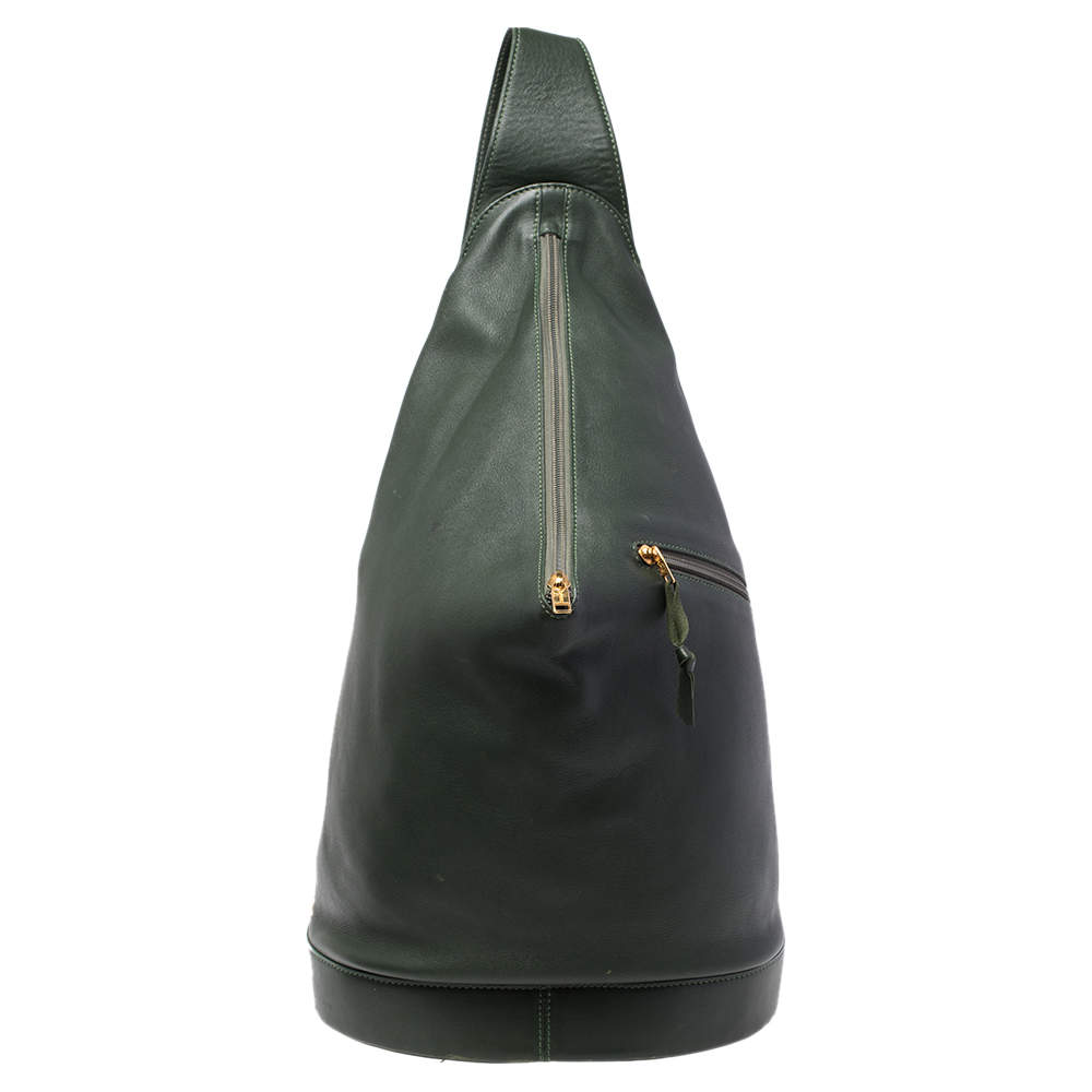 Loewe Green Leather Zip Sling Backpack