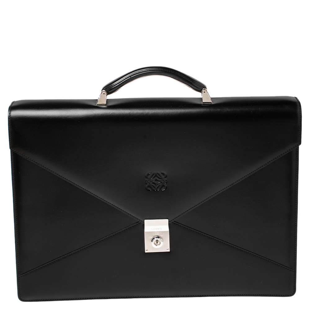 Loewe Black Leather Anagram Embossed Briefcase