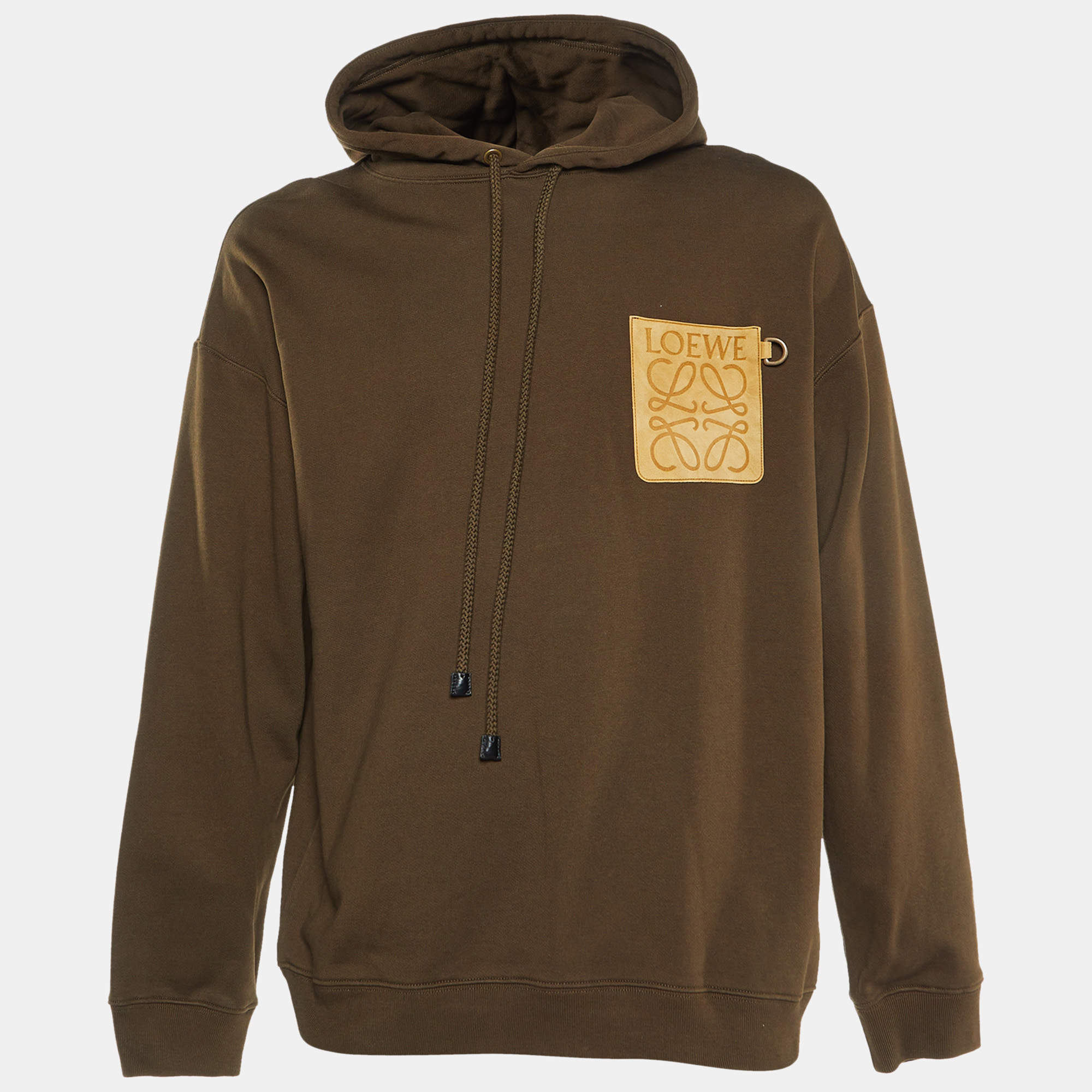 Pre Owned Loewe Dark Olive Green Knit Anagram Pocket Detail Hoodie M