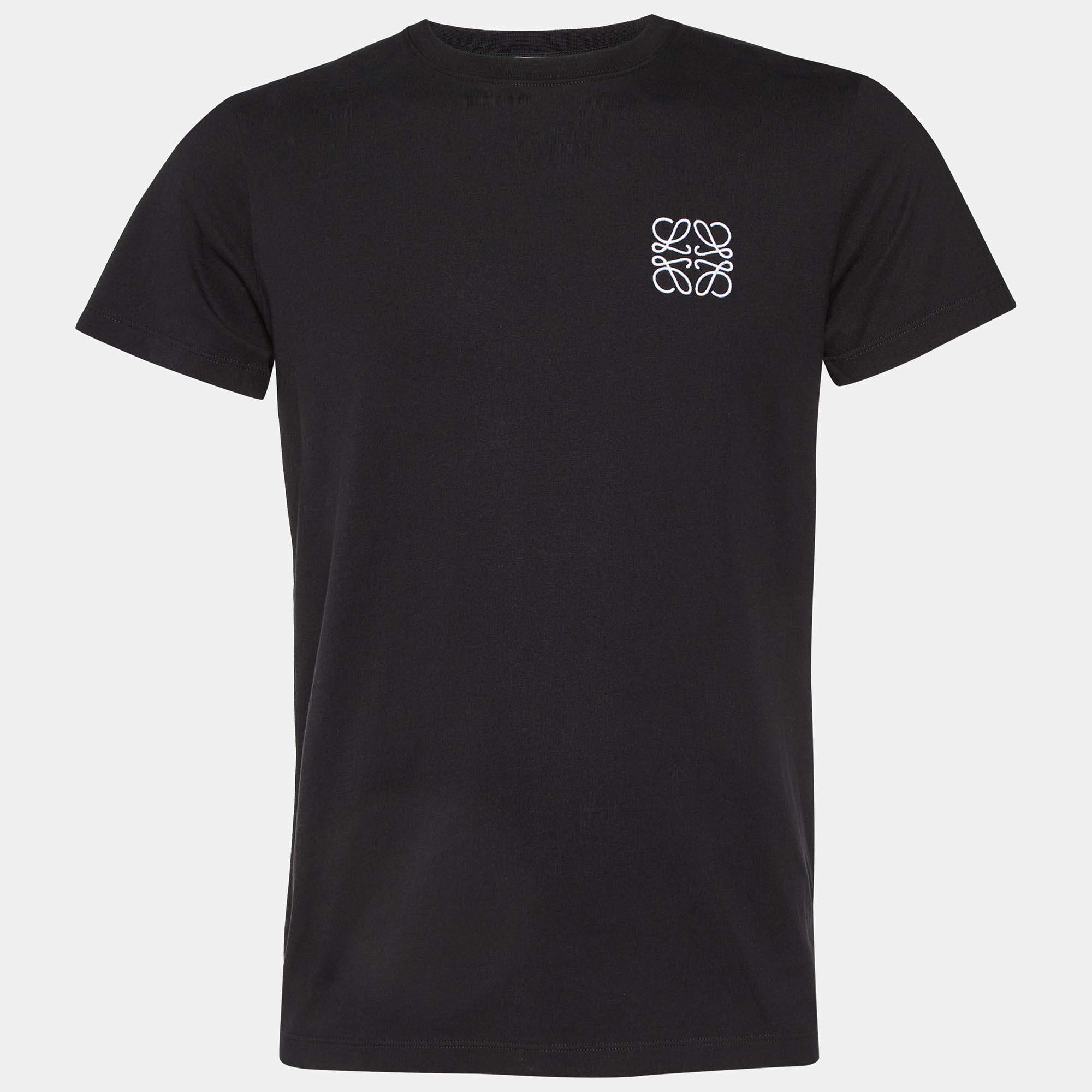 Pre Owned Loewe Black Anagram Embroidered Cotton Crew Neck T-Shirt S
